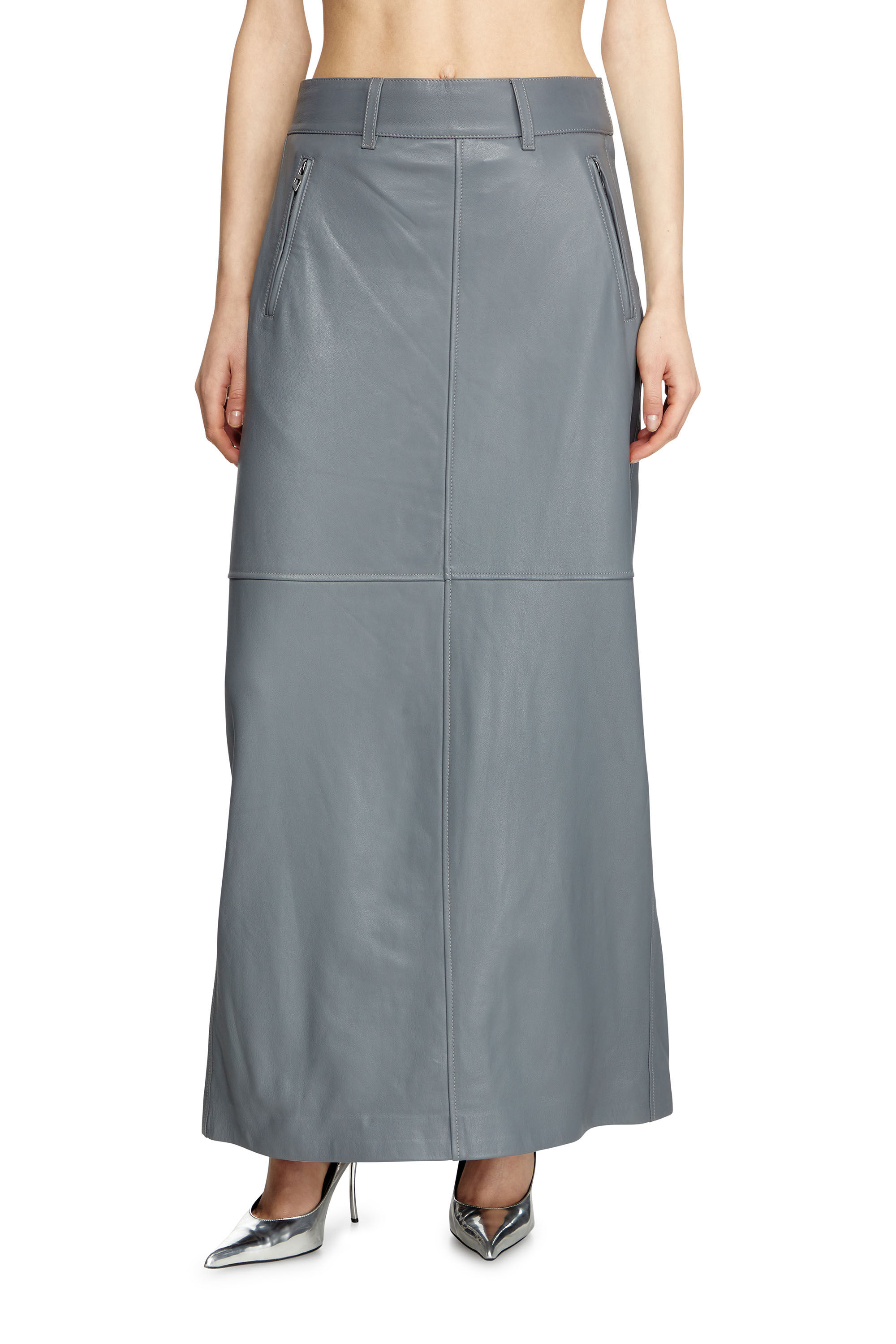Diesel - L-UCY, Female's Long leather skirt in グレー - 3