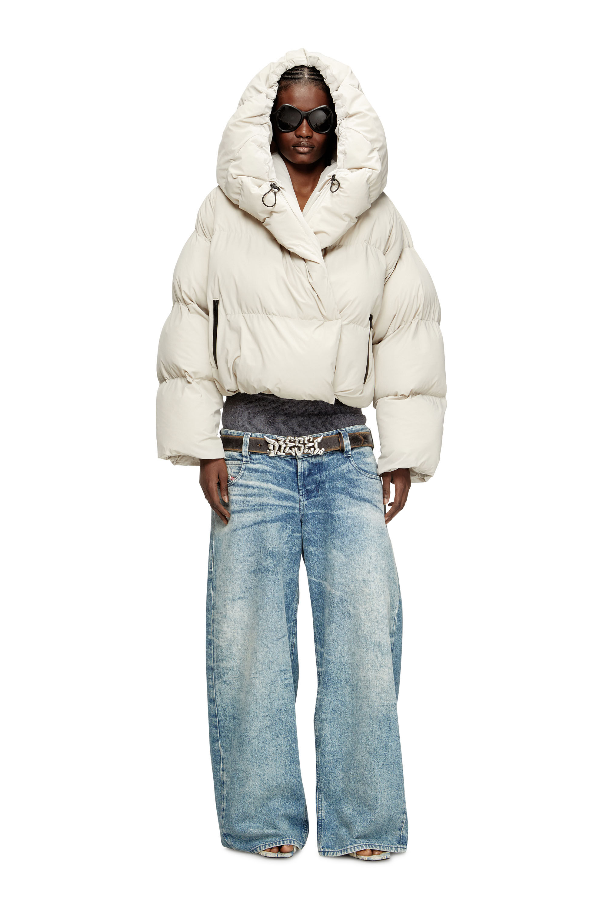 W-ILEY-T1 Wrap puffer jacket in bi-stretch nylon｜ベージュ