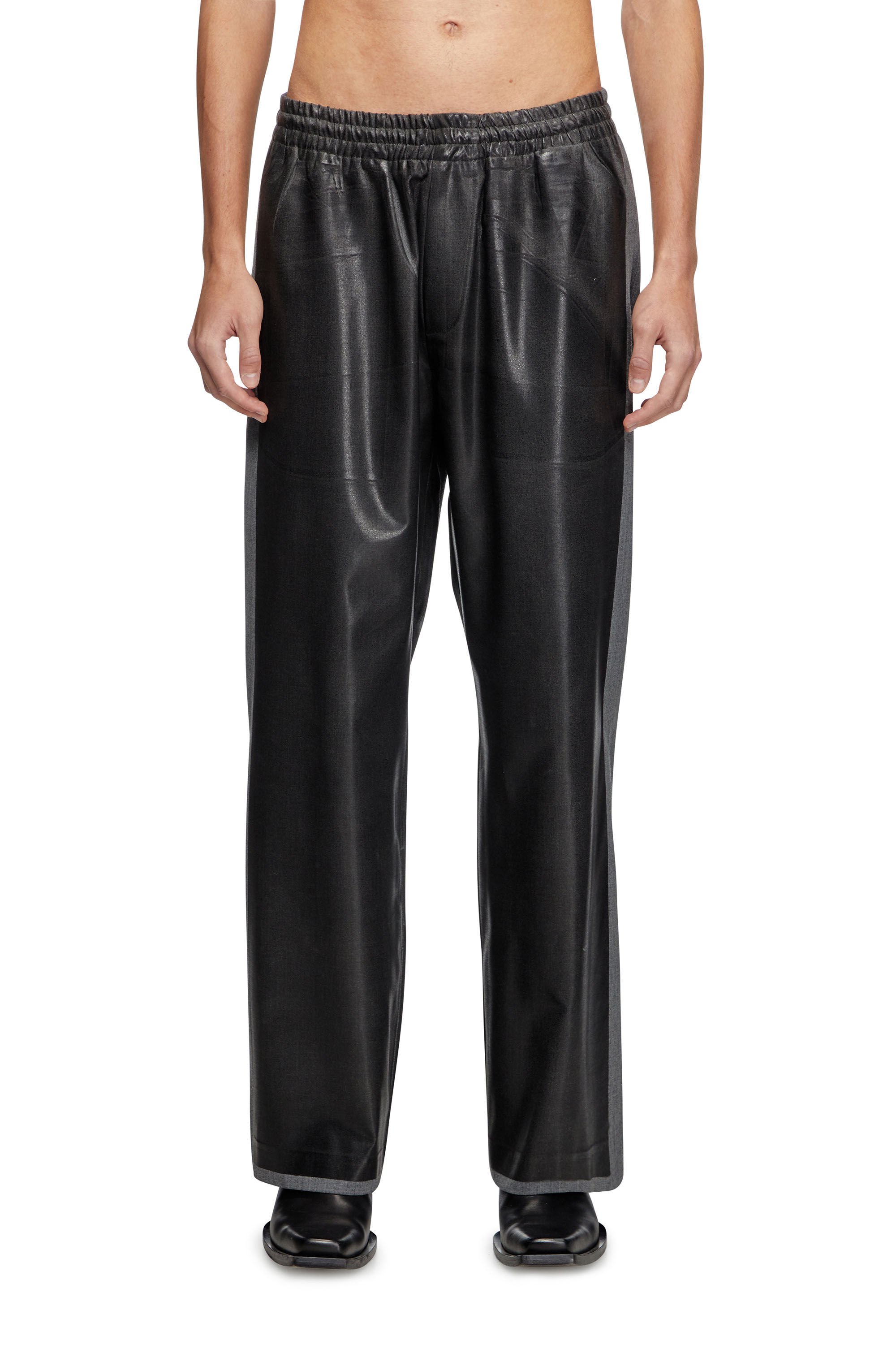Diesel - P-CLAYS-DD, Unisex's Tailored track pants with coated front in ブラック - 3