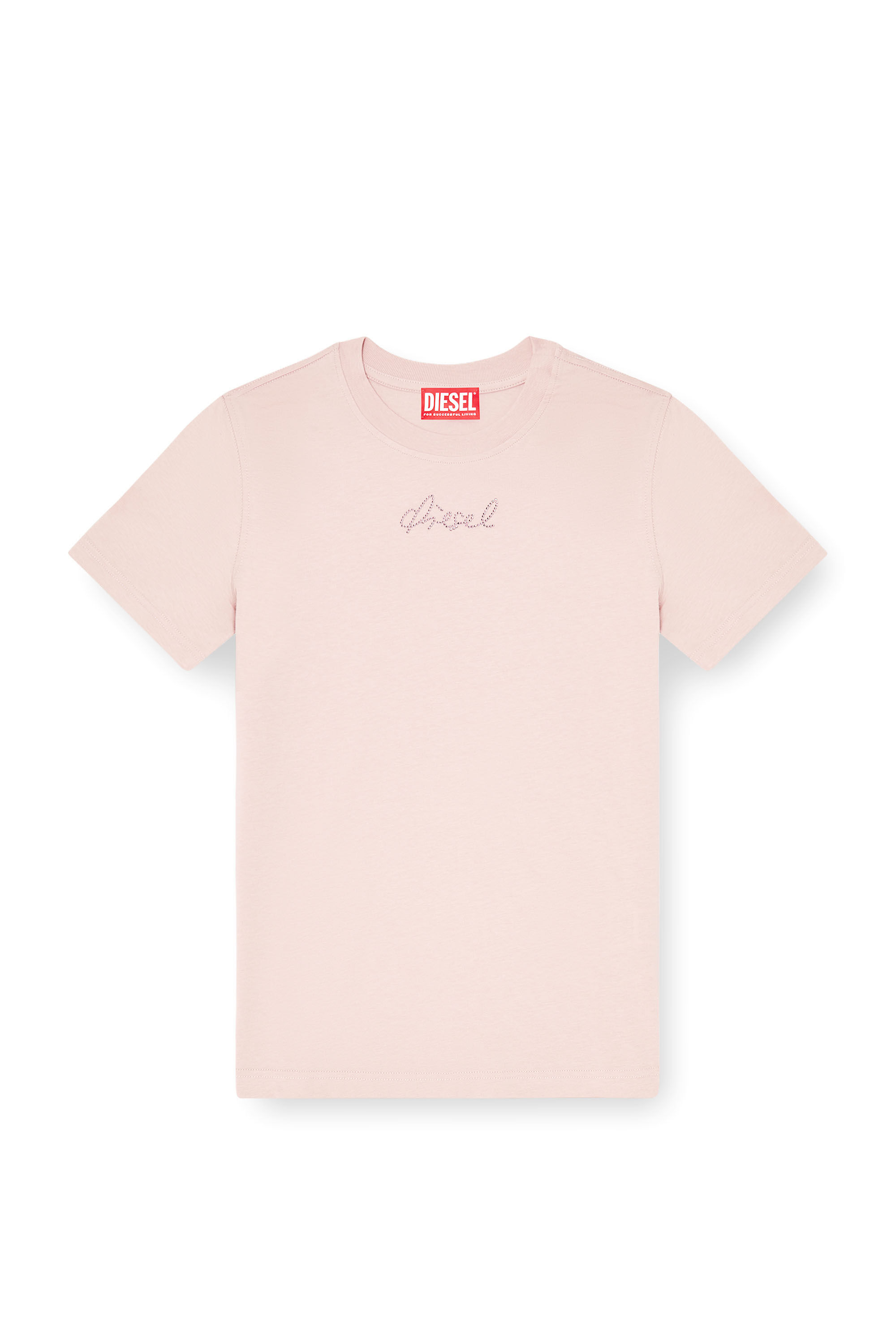 Diesel - T-REG-S2, Female's Jersey top with round neck and small Diesel logo embroidery in ピンク / ホワイト - 2
