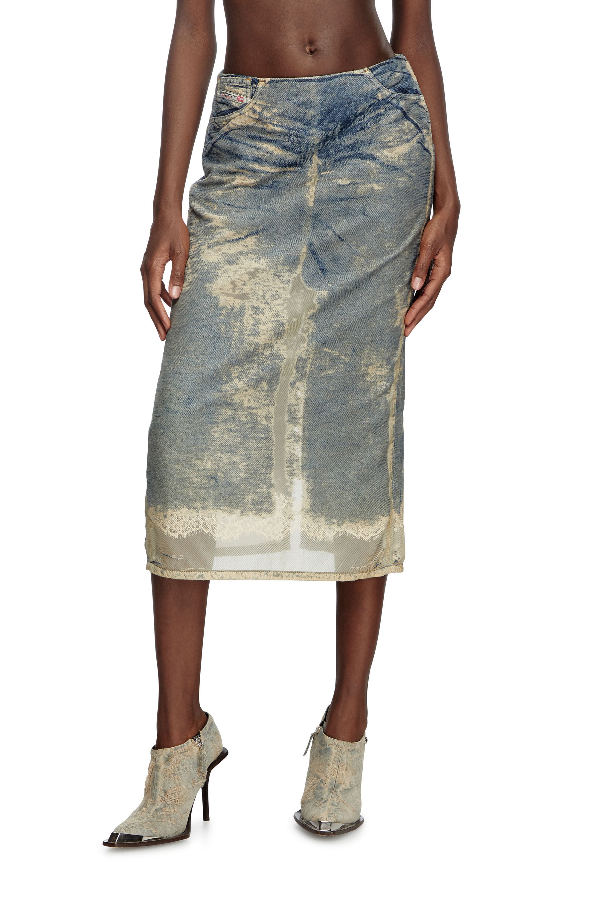 Diesel - DE-PRA-FSF, Female's Midi skirt in floating devoré denim in ミディアムブルー - 3