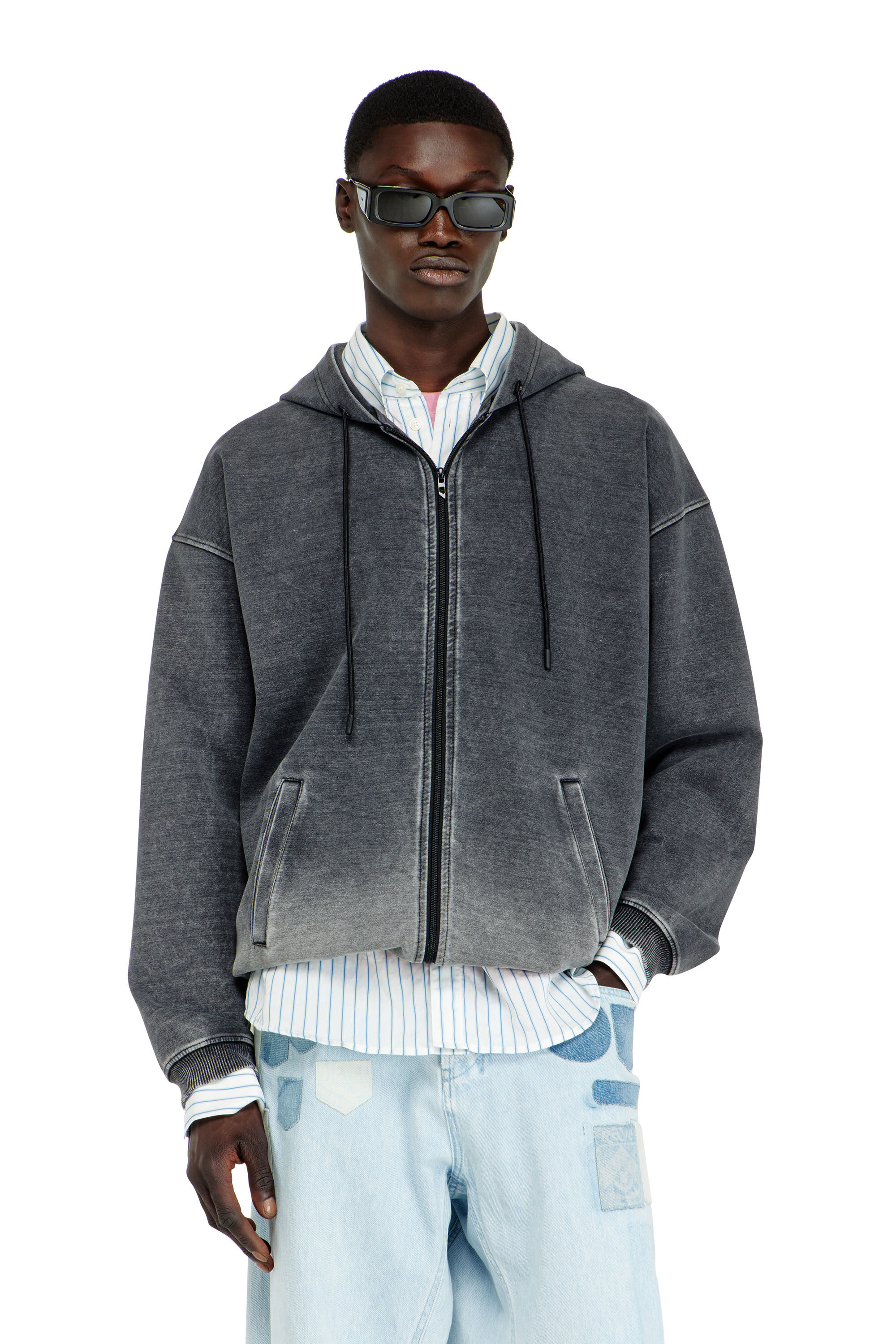 Diesel - S-HERMY-ZIP, Male's ジップアップパーカー in ダークグレー - 3