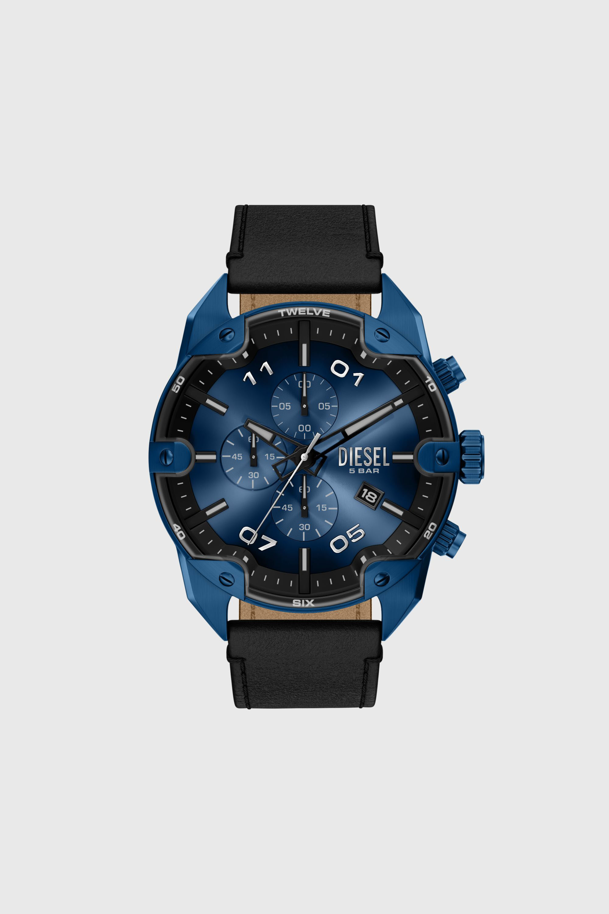 DZ4703 WATCH Spiked Chronograph Black Leather Watch｜マルチカラー