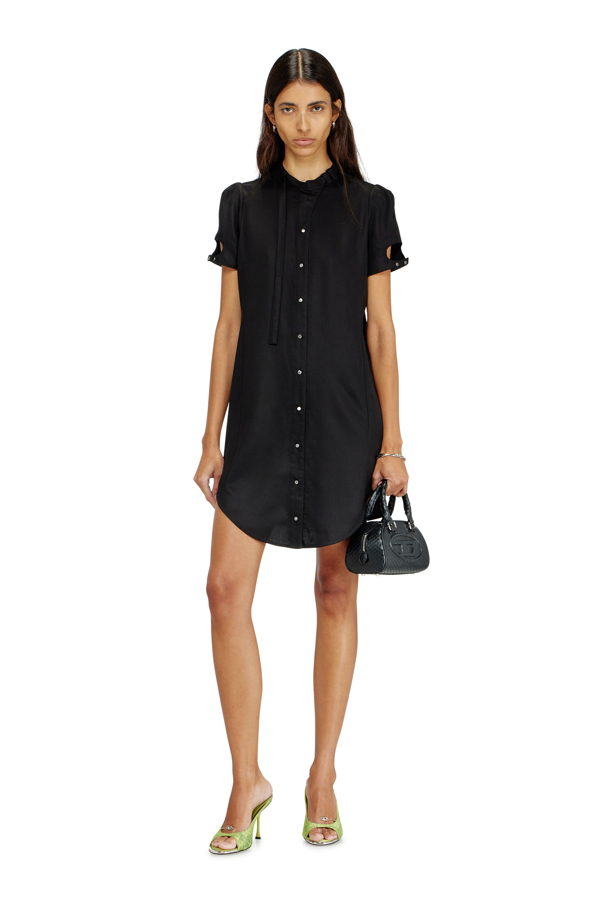 Diesel - 1DR DOME CROSSBODY, Female's 1DR Dome-Mini bowling bag in snake-effect leather in ブラック - 1