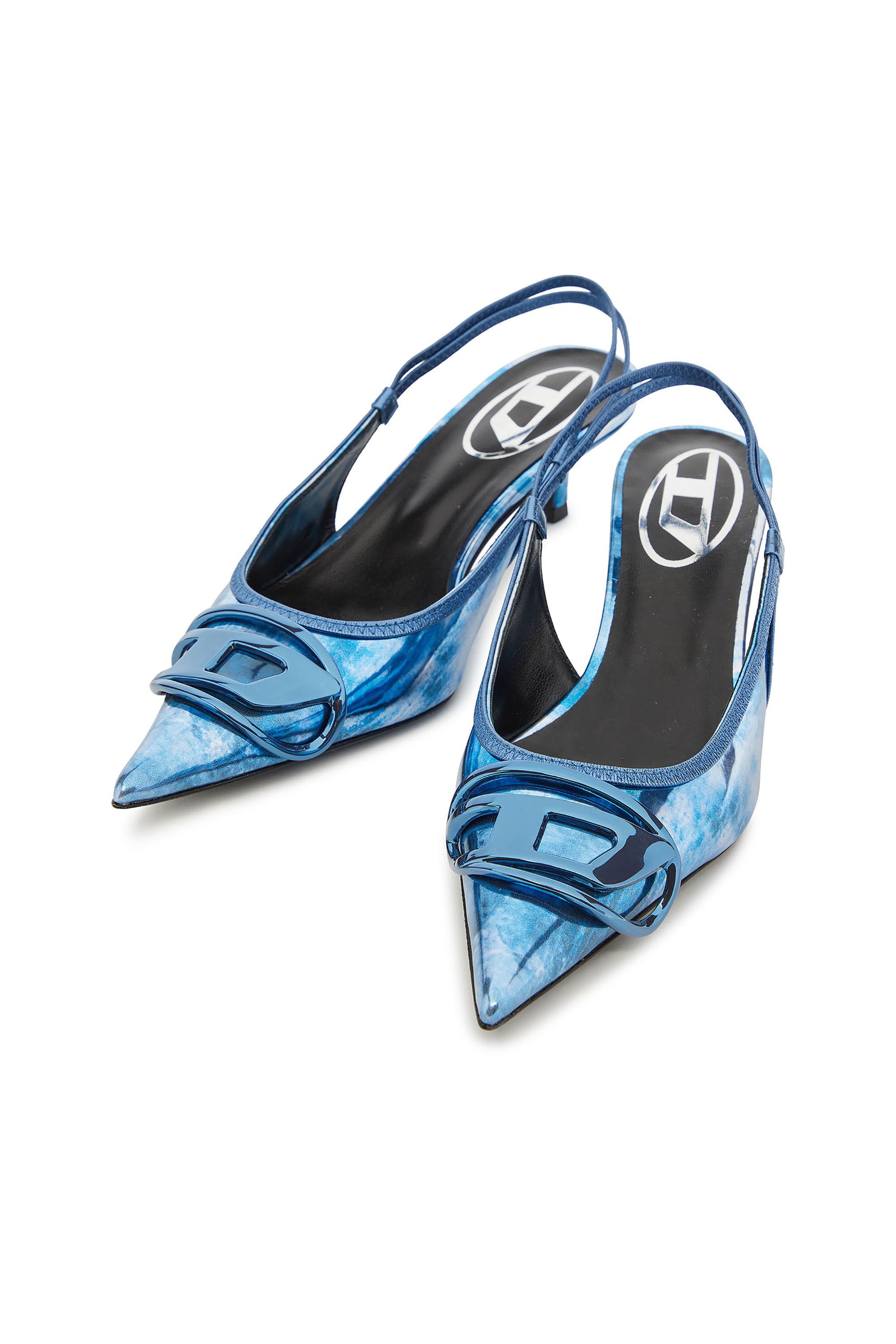 Diesel - D-VENUS SB 40, Female's D-Venus-Two-tone metallic slingback pumps in ブルー - 5