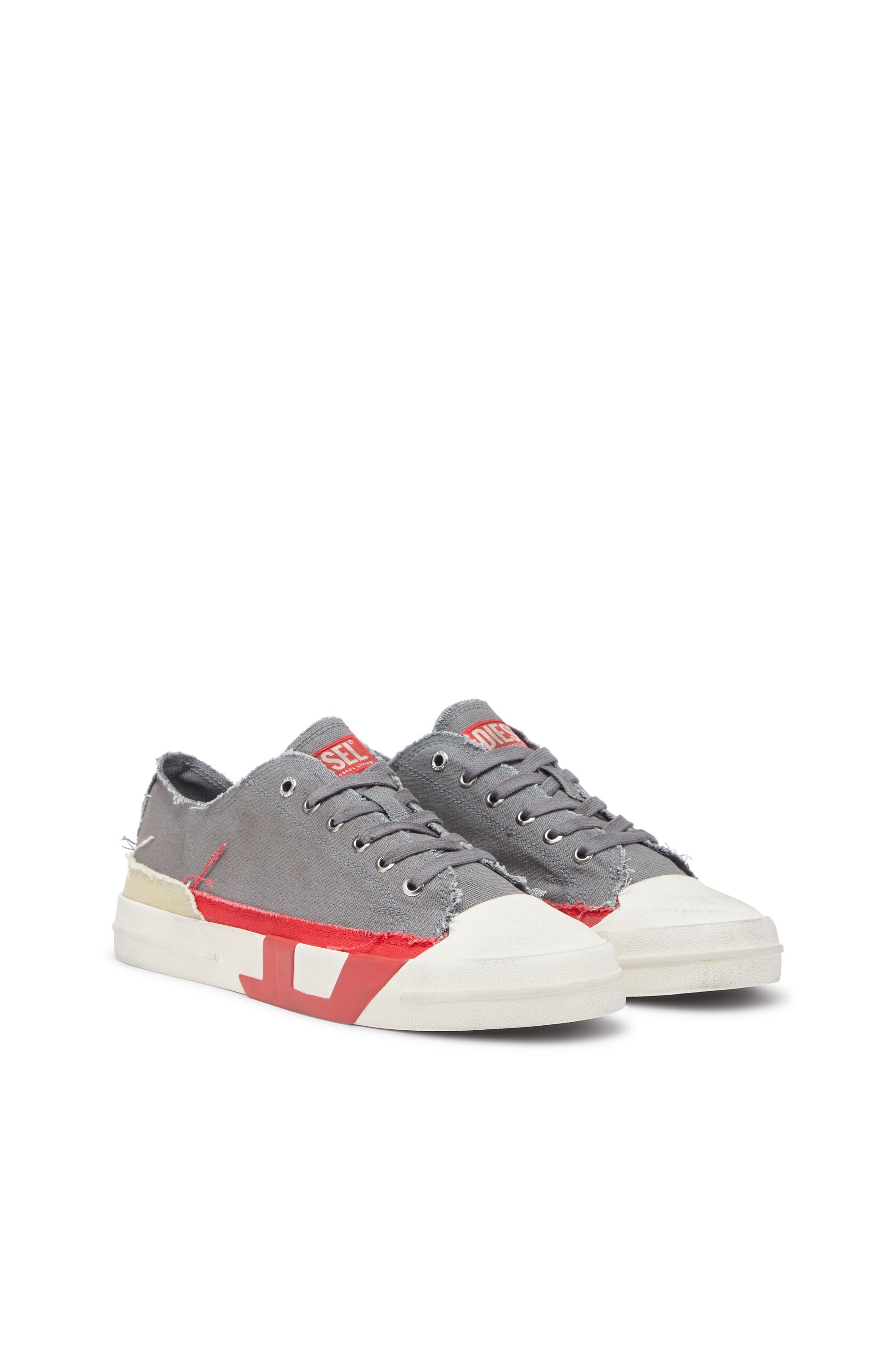 Diesel - S-D-VERSE LOW, Male's S-D-Verse-Dirty-effect canvas sneakers in グレー - 3