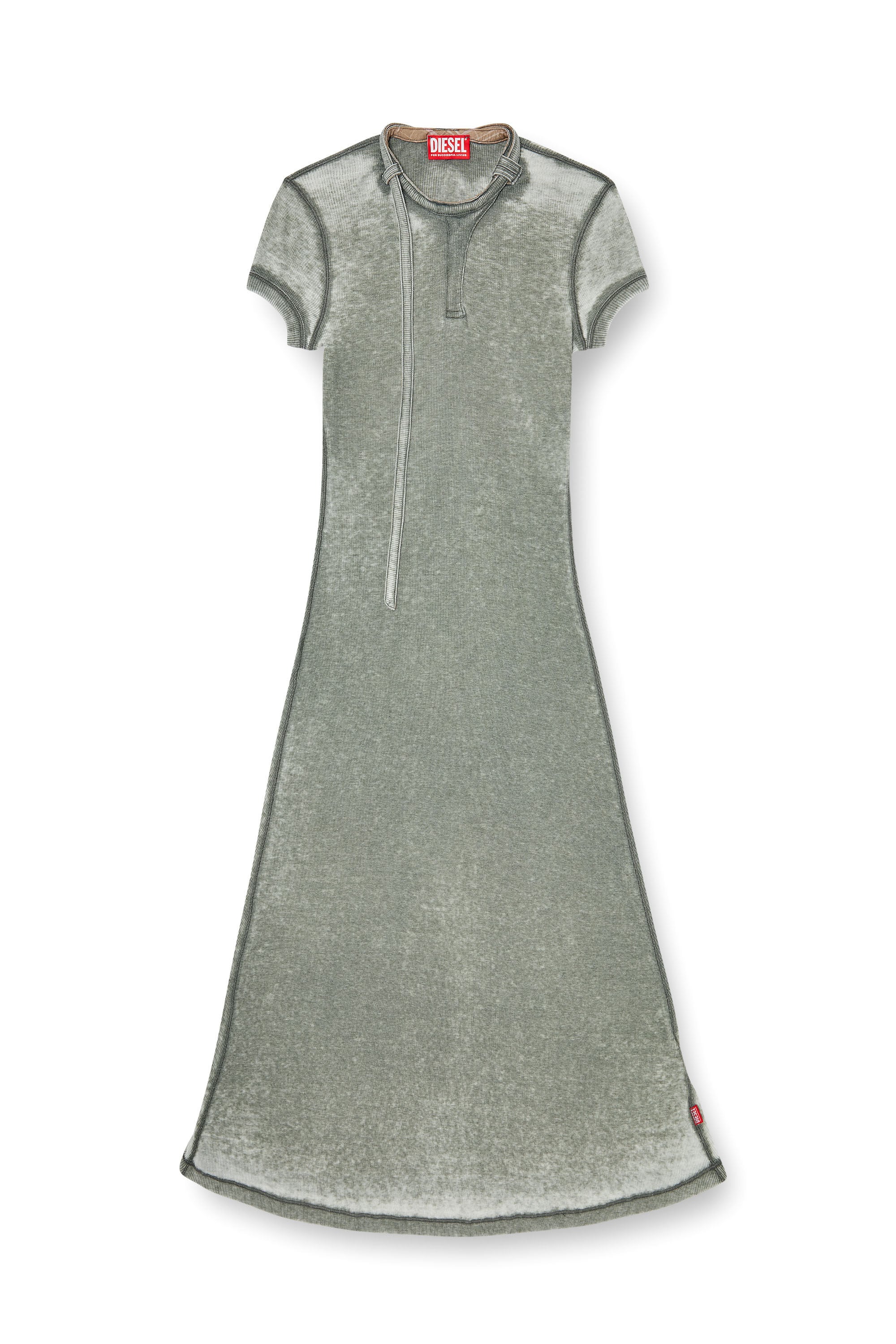 D-INA Rib-jersey midi dress with biker neck strap｜グレー