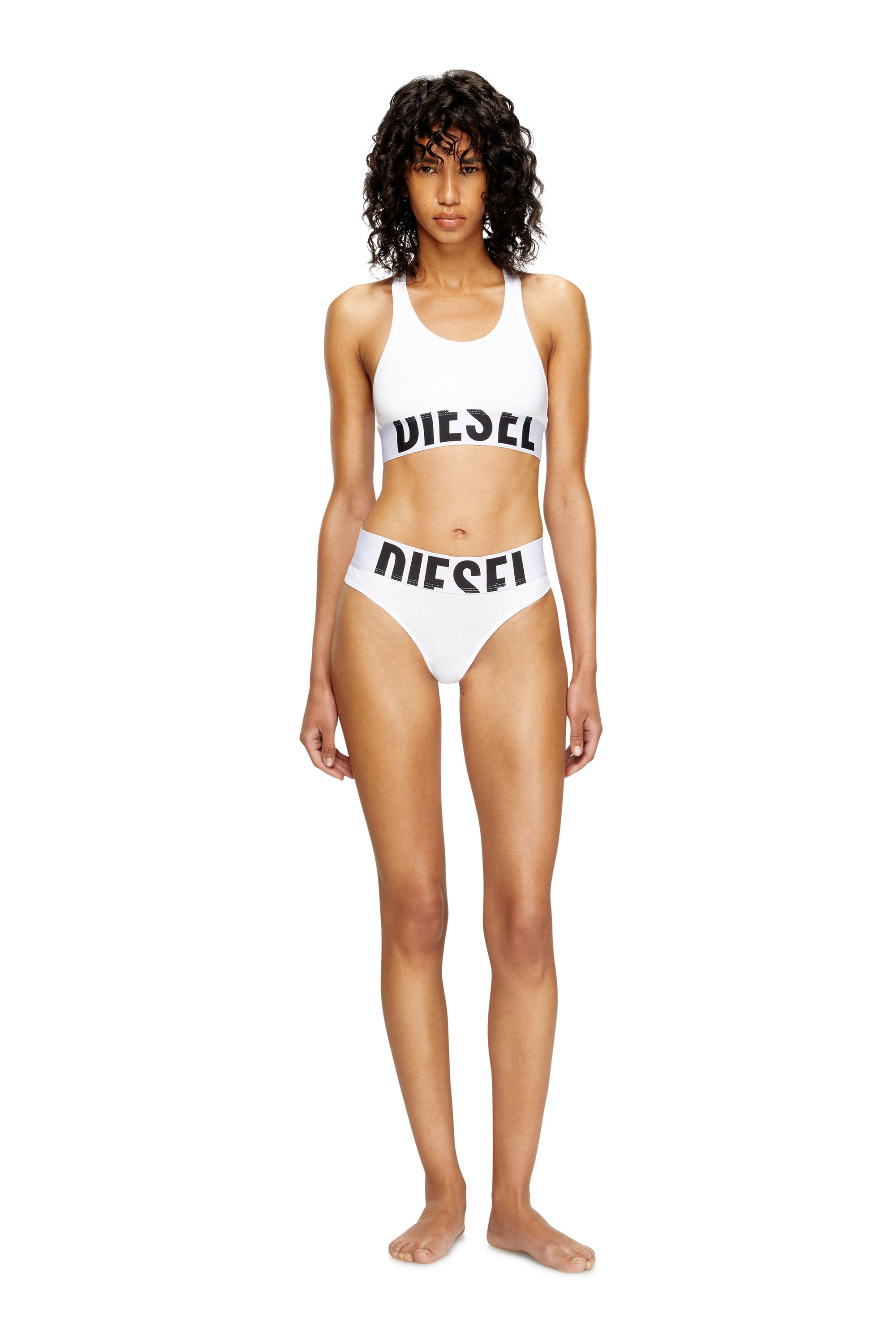 Diesel - UFSB-COTTON-RACE-BRALETTE-XL, Female's Sports bra with cut-off logo in ホワイト - 1