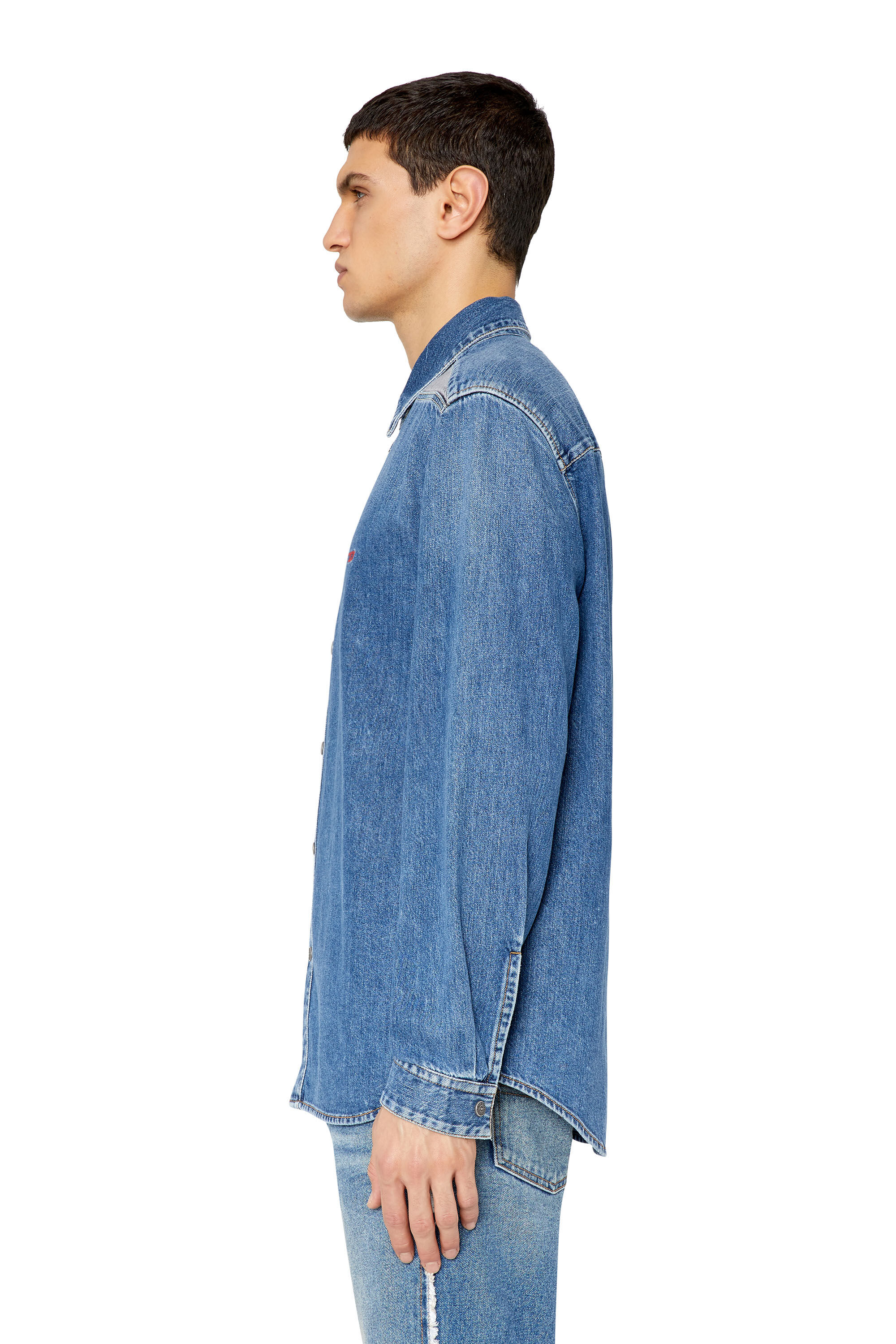 Diesel - D-SIMPLY-RS, Male's デニム シャツ インサートデニム in ミディアムブルー - 6