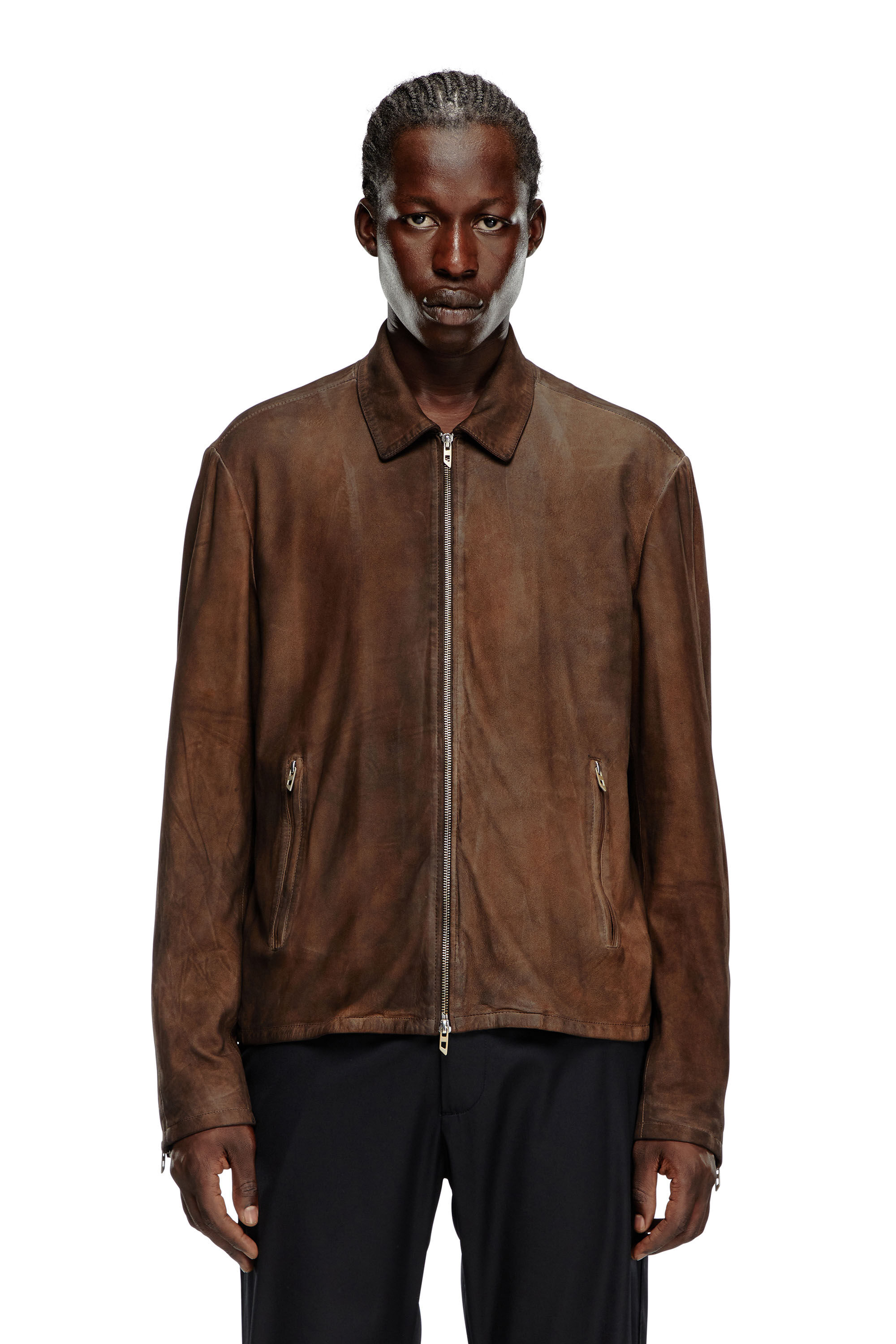 L-CROMBE Blouson jacket in treated leather｜ブラウン｜メンズ｜DIESEL