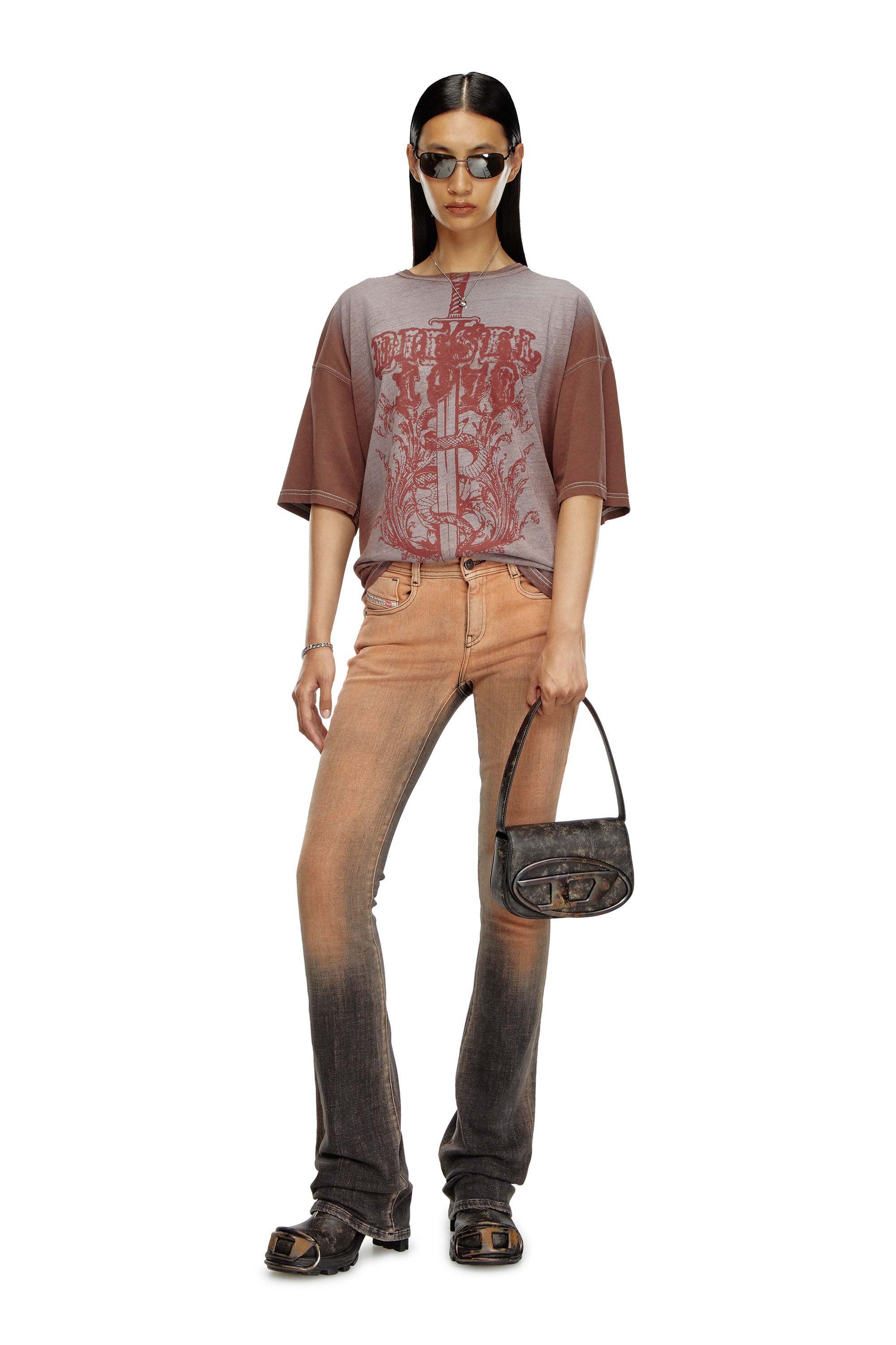 Diesel - 1DR, Female's 1DR-Iconic shoulder bag in distressed leather in ダークブラウン - 1