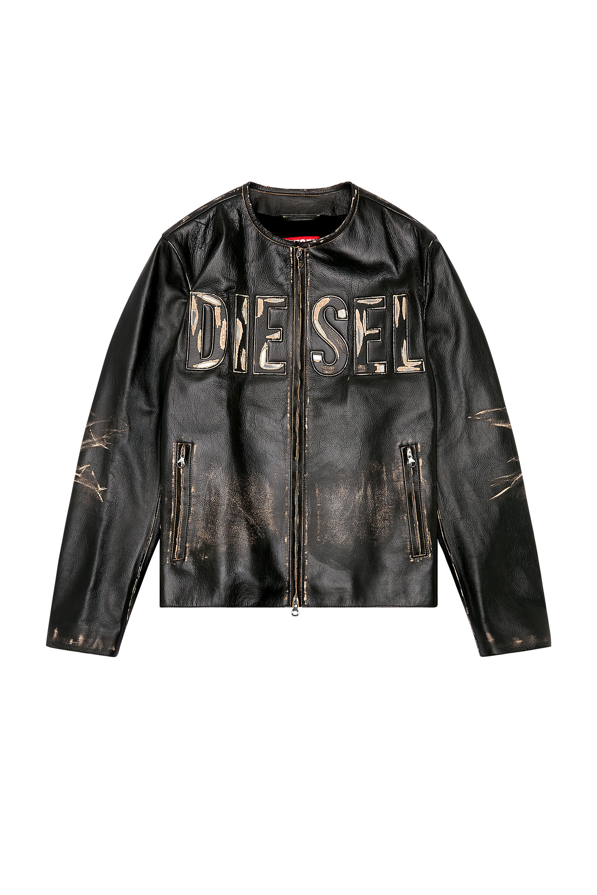 Diesel - L-MET, Male's レザージャケットロゴカウハイドレザー in ブラック - 2