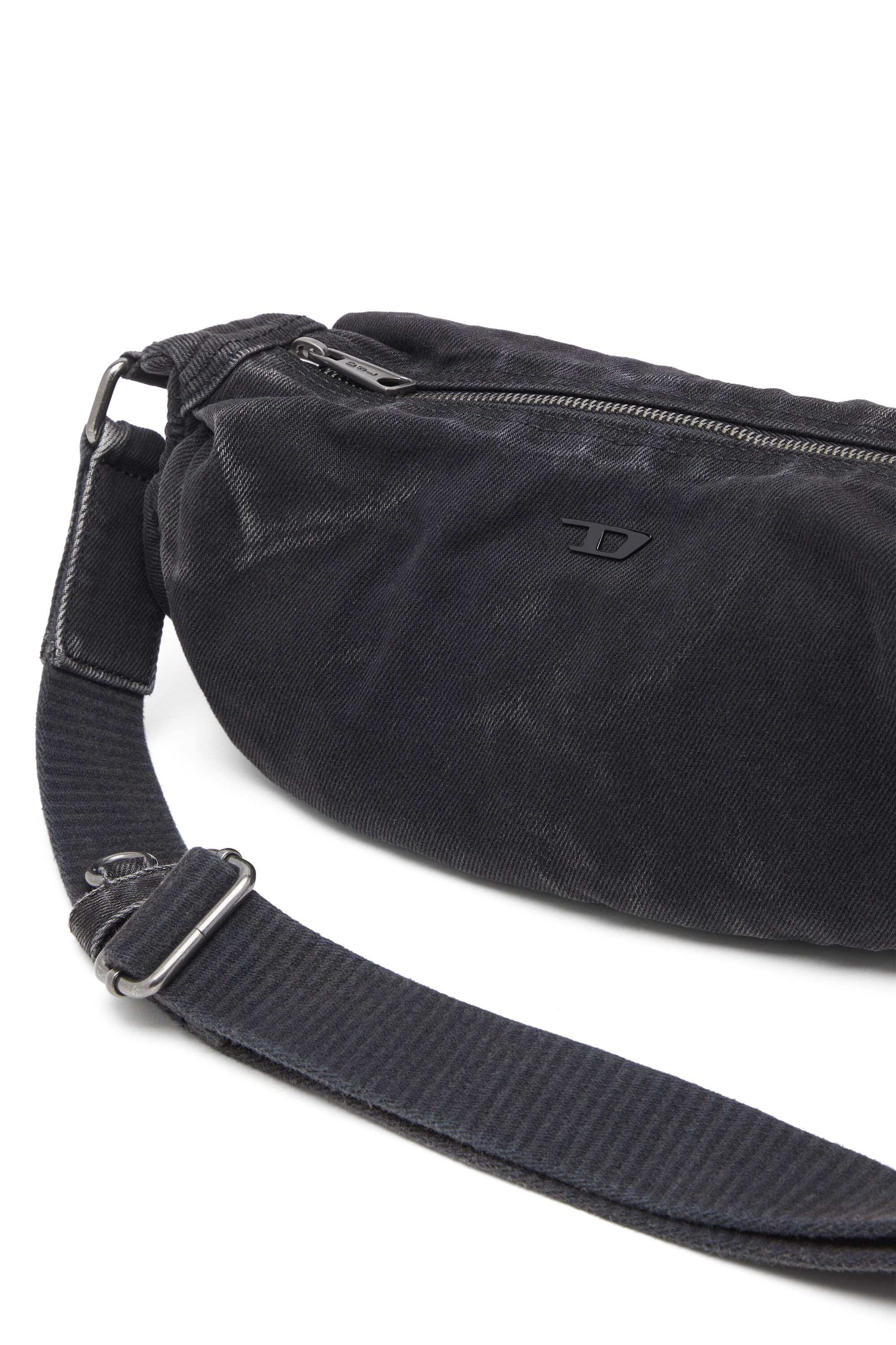 Diesel - RAVE CROSSBODY X, Male's Rave-Small crossbody bag in faded denim in ブラック - 6