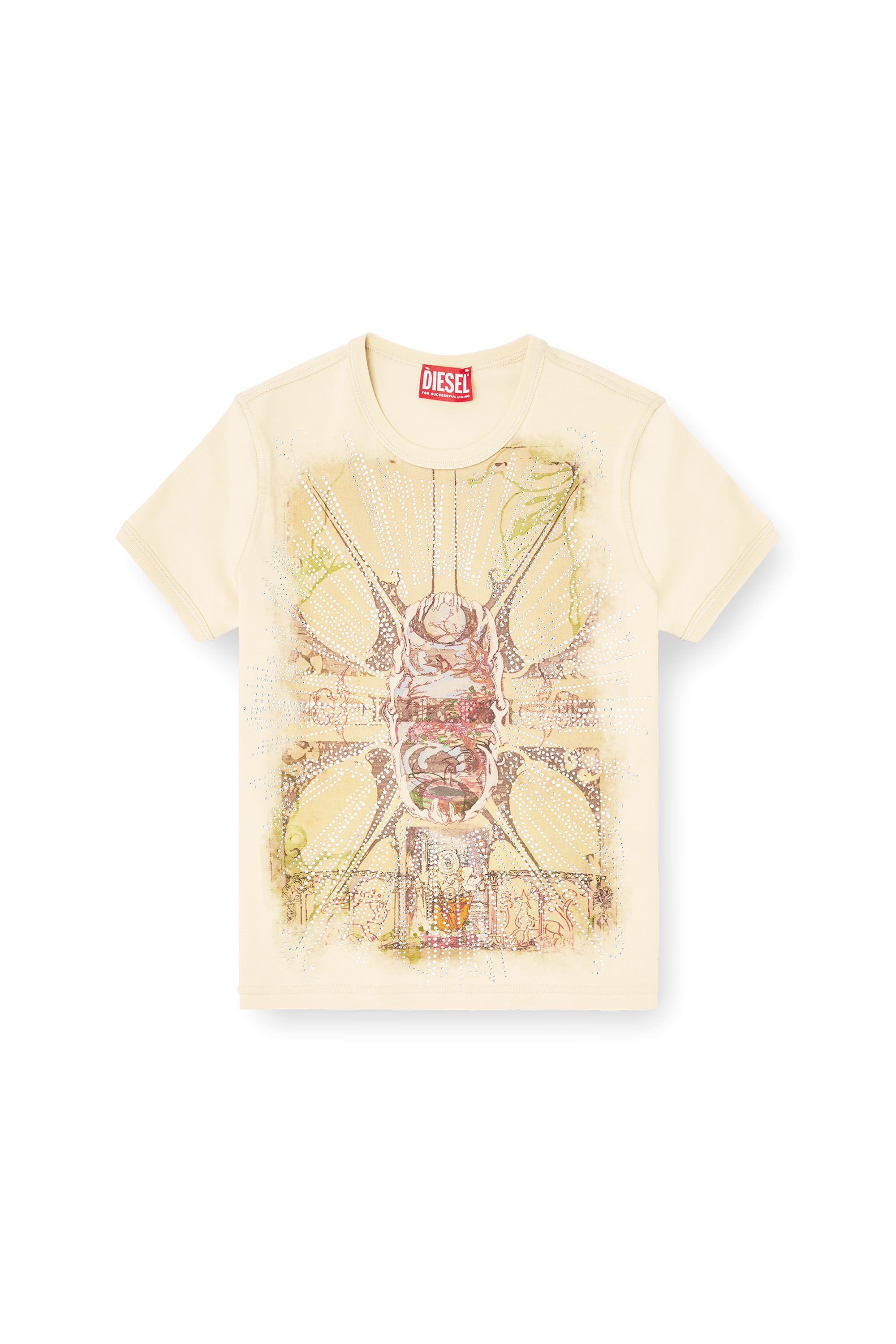 Diesel - T-UNCUTIES-LONG-R14, Female's T-shirt with rhinestone graphic in ライトブラウン - 2