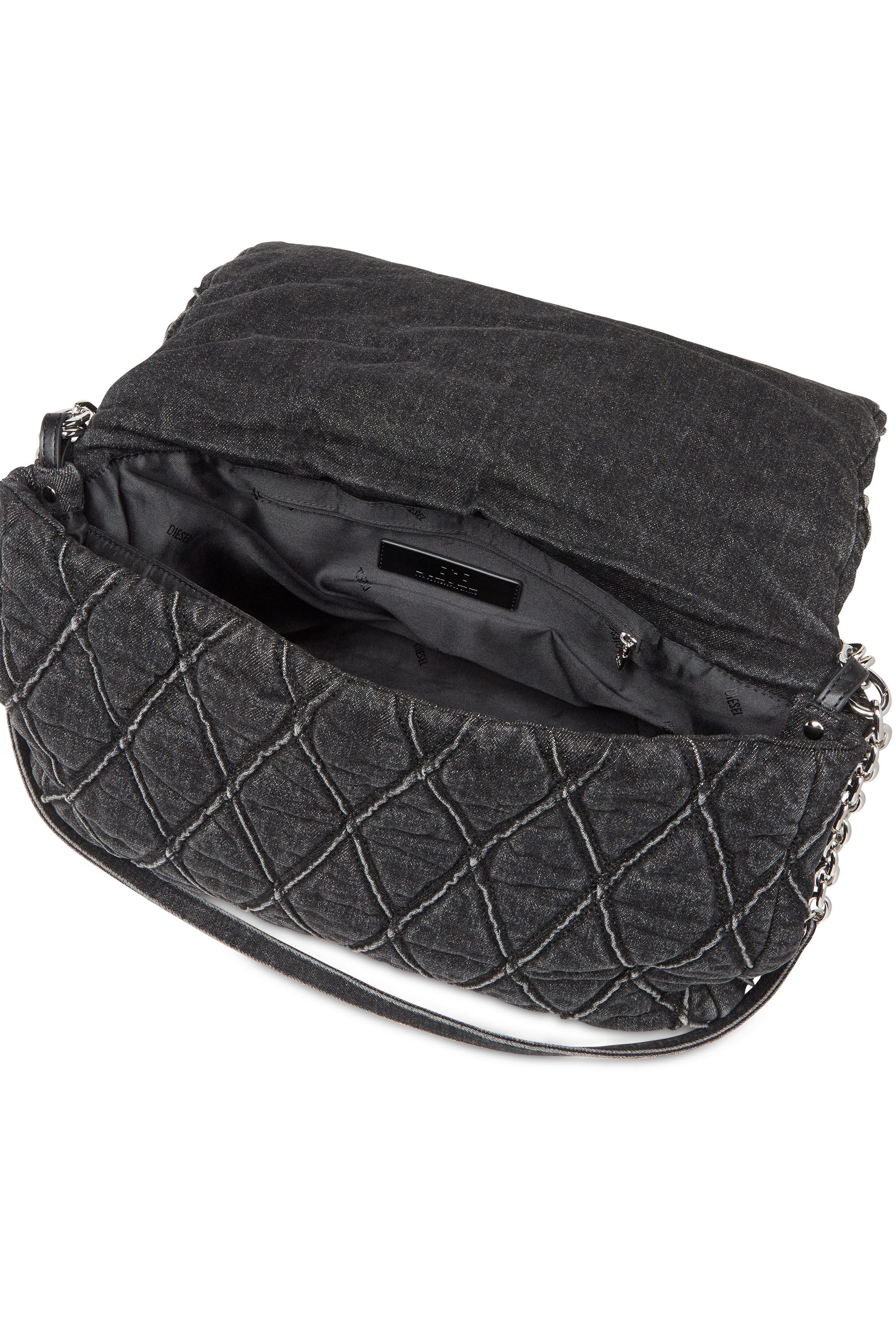 Diesel - CHARM-D SHOULDER L, Female's Charm-D L-Large shoulder bag in quilted denim in ブラック - 5