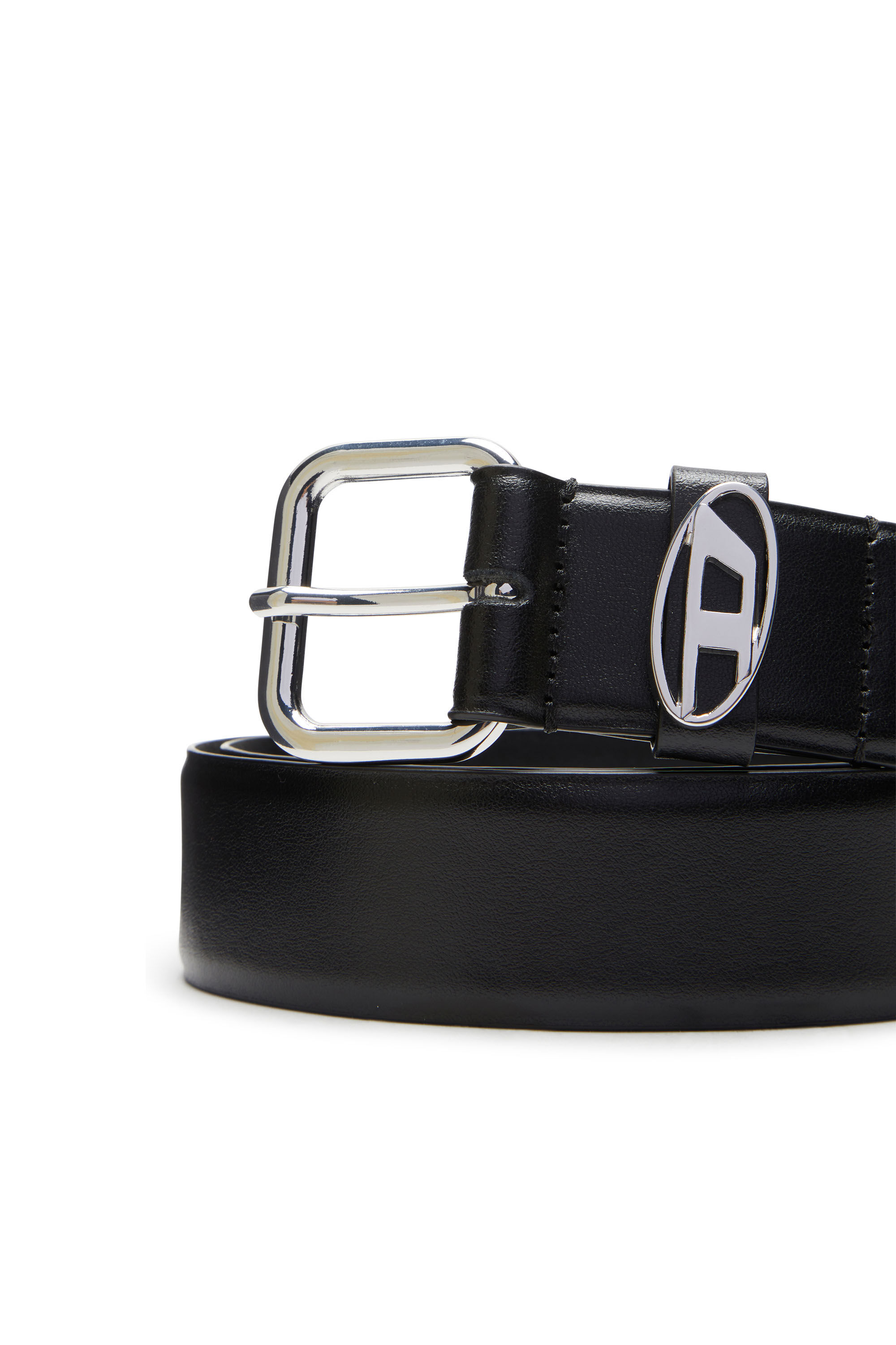 Diesel - B-1DR OVAL D LOOP, Unisex's Logo-plaque embellished leather belt in ブラック - 3