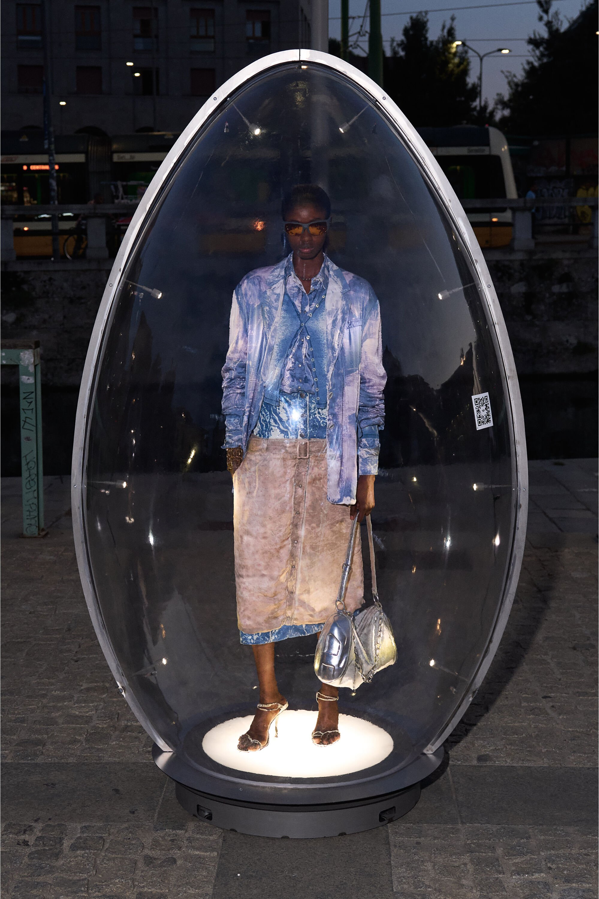 Diesel - T-GABRIEL, Female's Rib-jersey cardigan with bleached effect in ブルー - 6