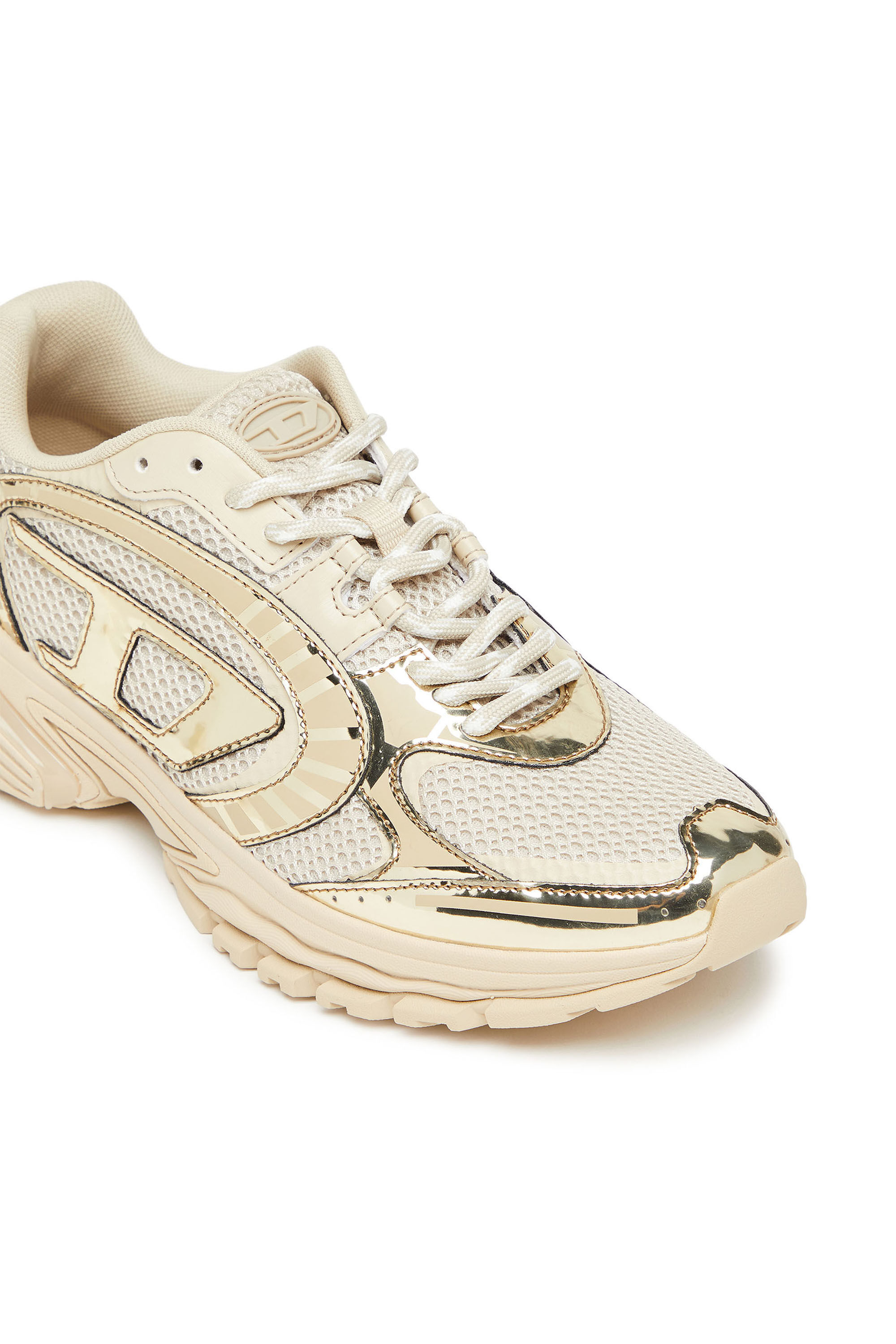 Diesel - S-PRO-V-DENSE LOW W, Female's S-Pro-V-Dense-Metallic mesh sneakers with Oval D logo in ベージュ - 6