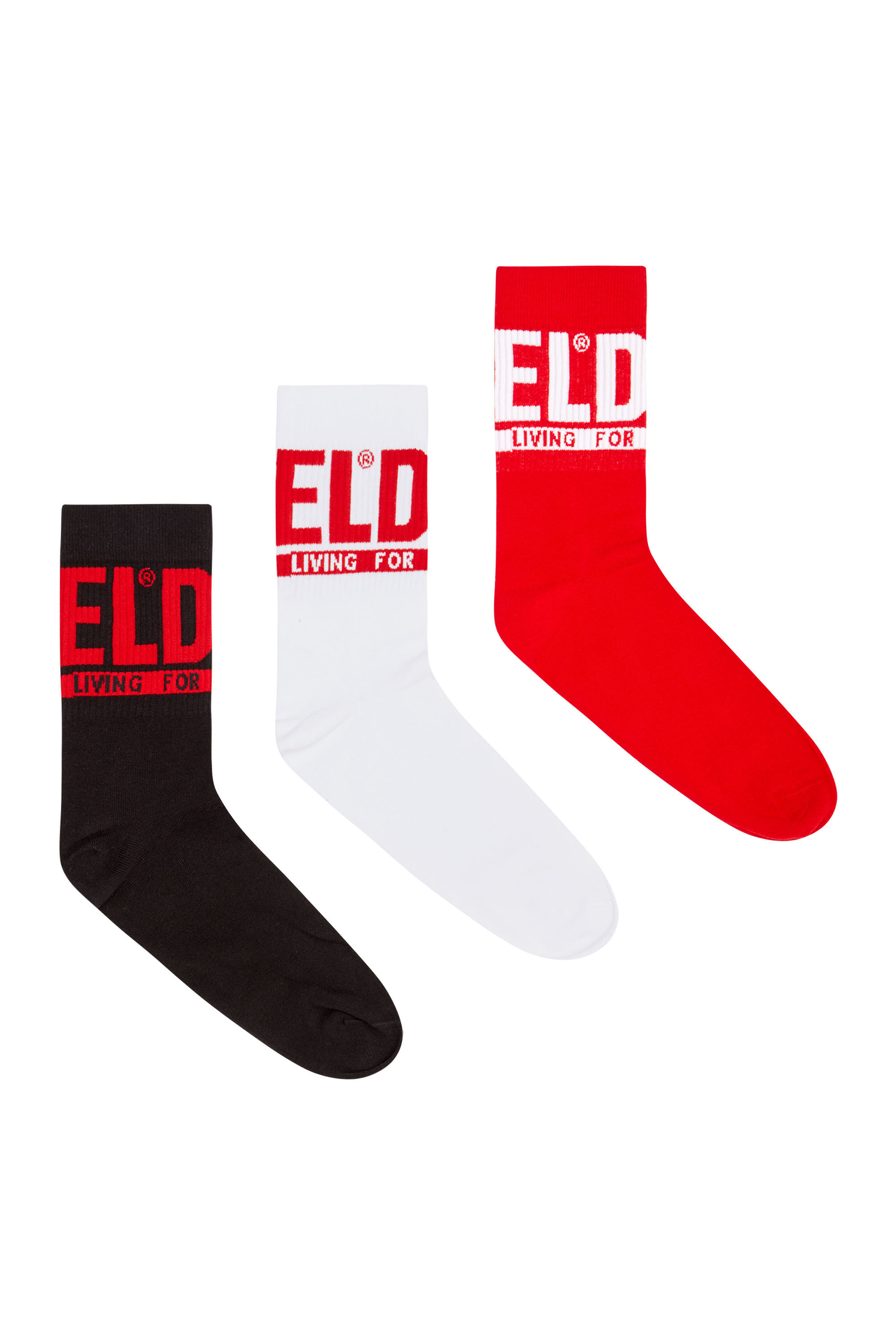 Diesel - SKM-RAY-THREEPACK, Male's 3-pack of logo cuff socks in レッド/ブラック - 1