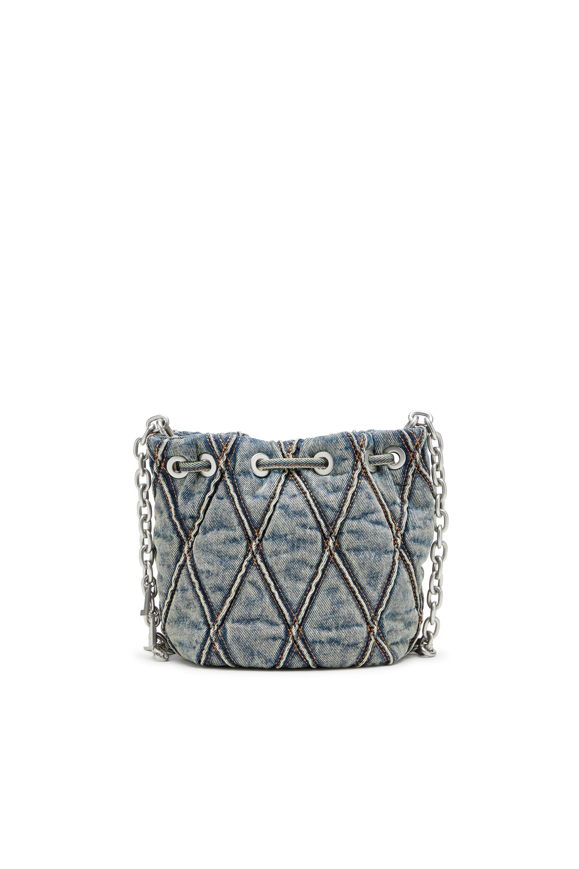 Diesel - CHARM-D BUCKET S, Female's Charm-D S-Mini bucket bag in argyle quilted denim in ブルー - 3