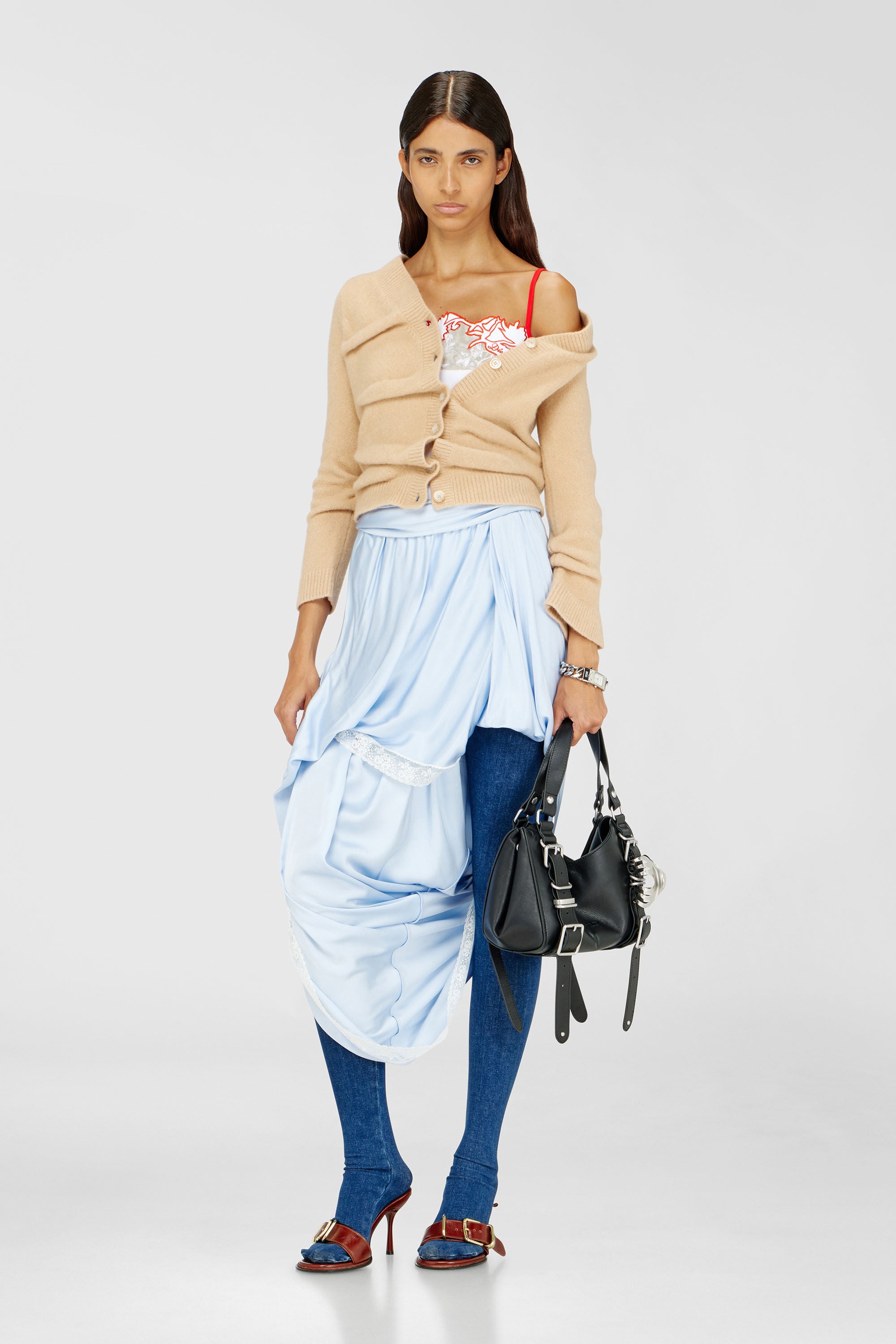 Diesel - M-AVA, Female's Cropped cardigan in wrinkled boiled knit in ベージュ - 1