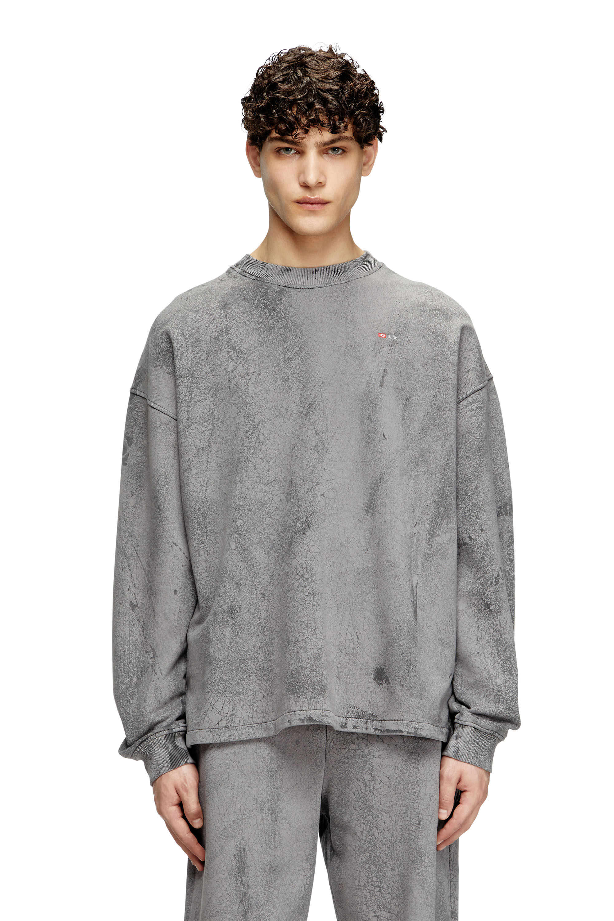 Diesel - S-BAXT-T1, Male's Cracked-effect sweatshirt with micro logo in グレー - 3