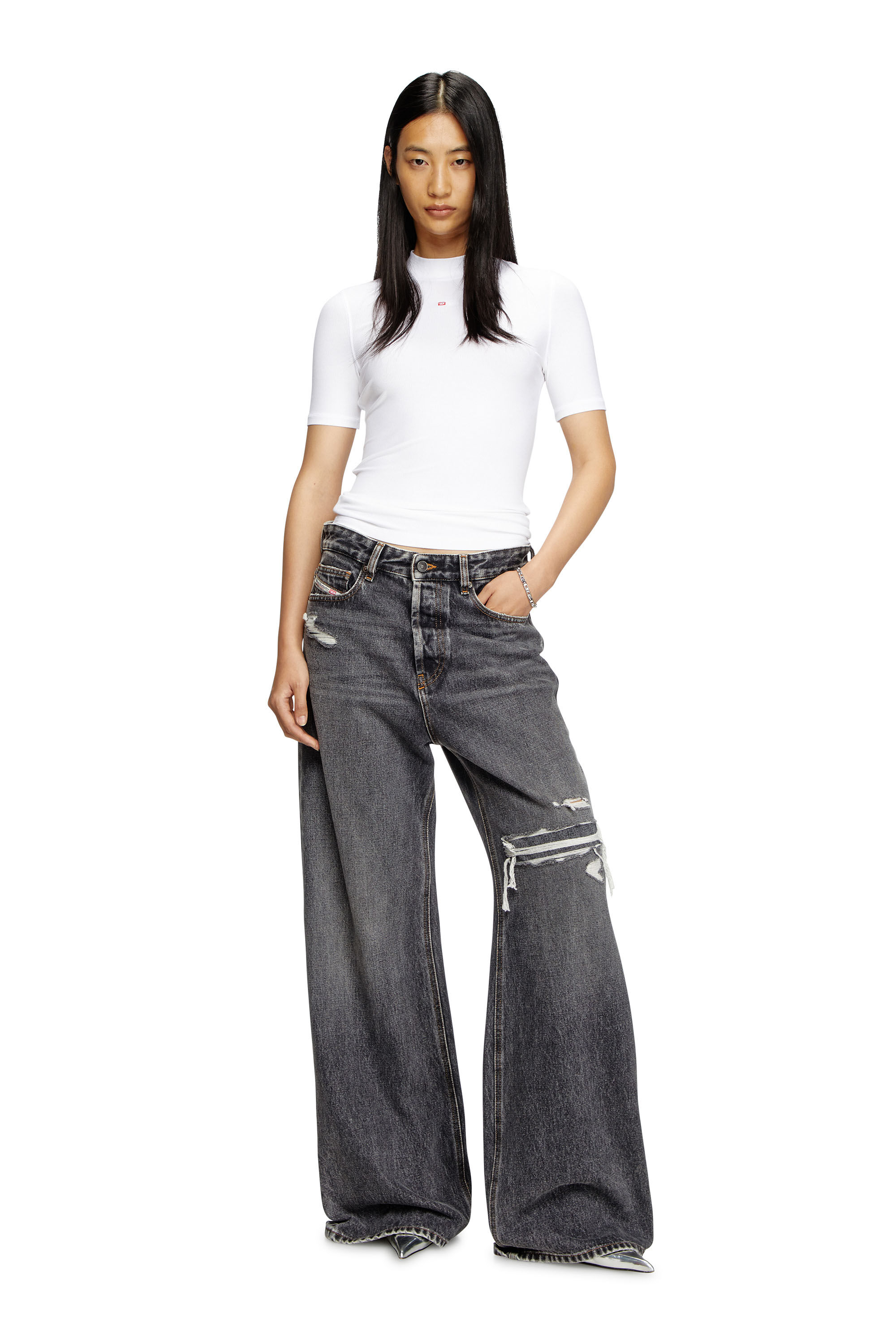 Diesel - T-MOKKY-MICRODIV, Female's Tシャツモックネックリブトップス in ホワイト - 1