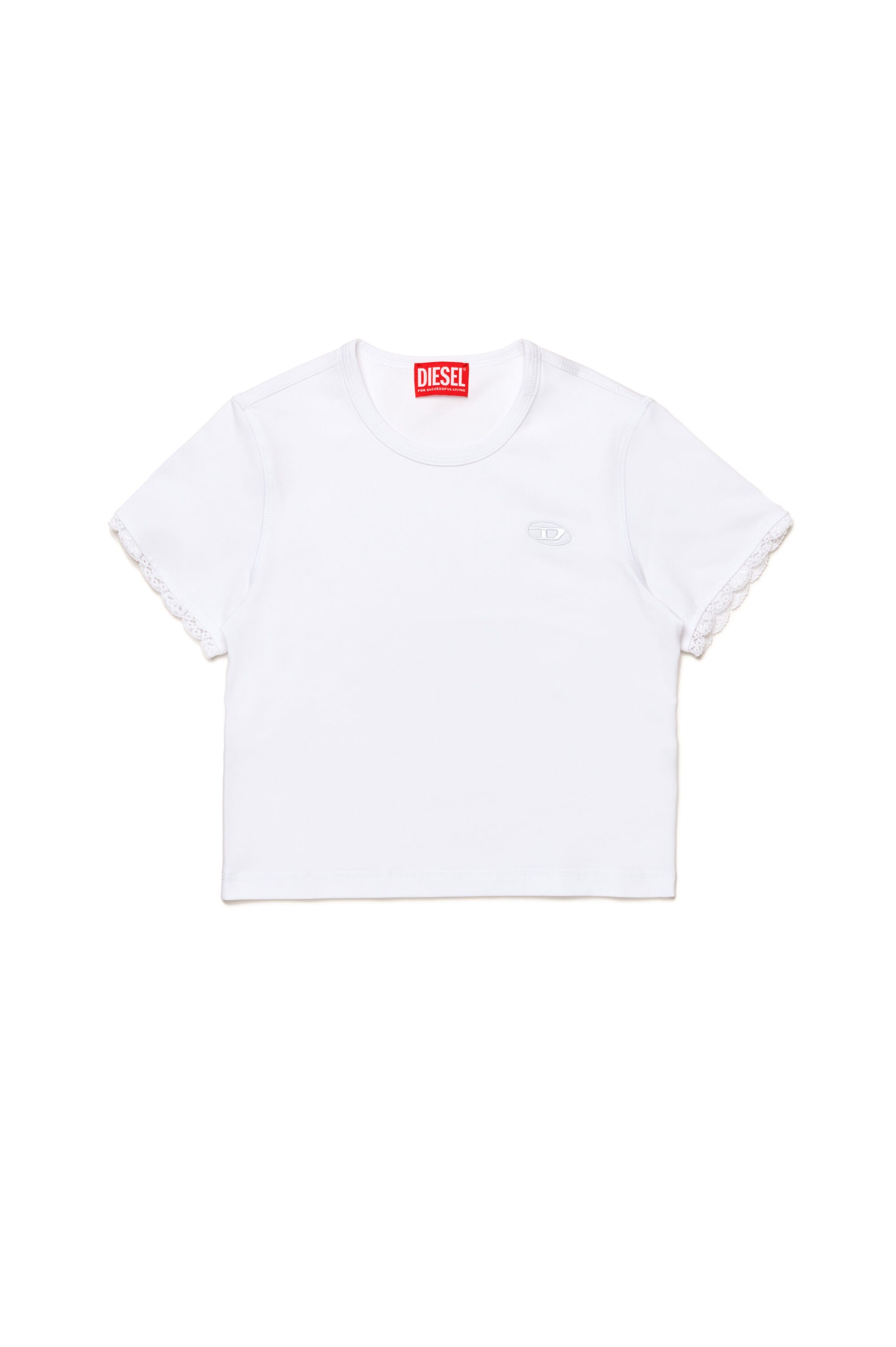 Diesel - TUNCUTIELACE, Female's T-shirt with lace sleeve trims in ホワイト - 1
