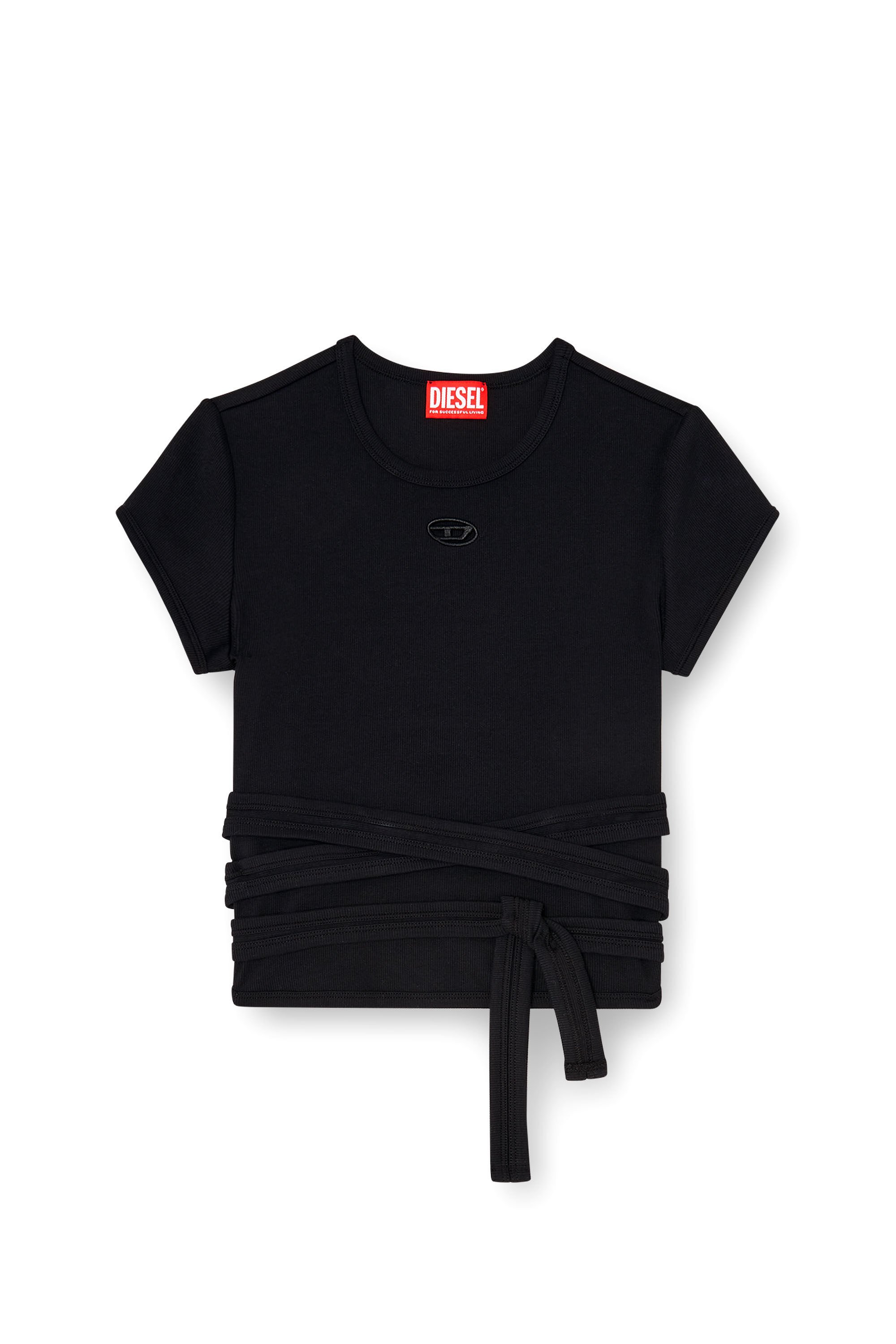 Diesel - T-BUNNY-TAIL-S1, Female's Ribbed top with wrap-around laces in ブラック - 2