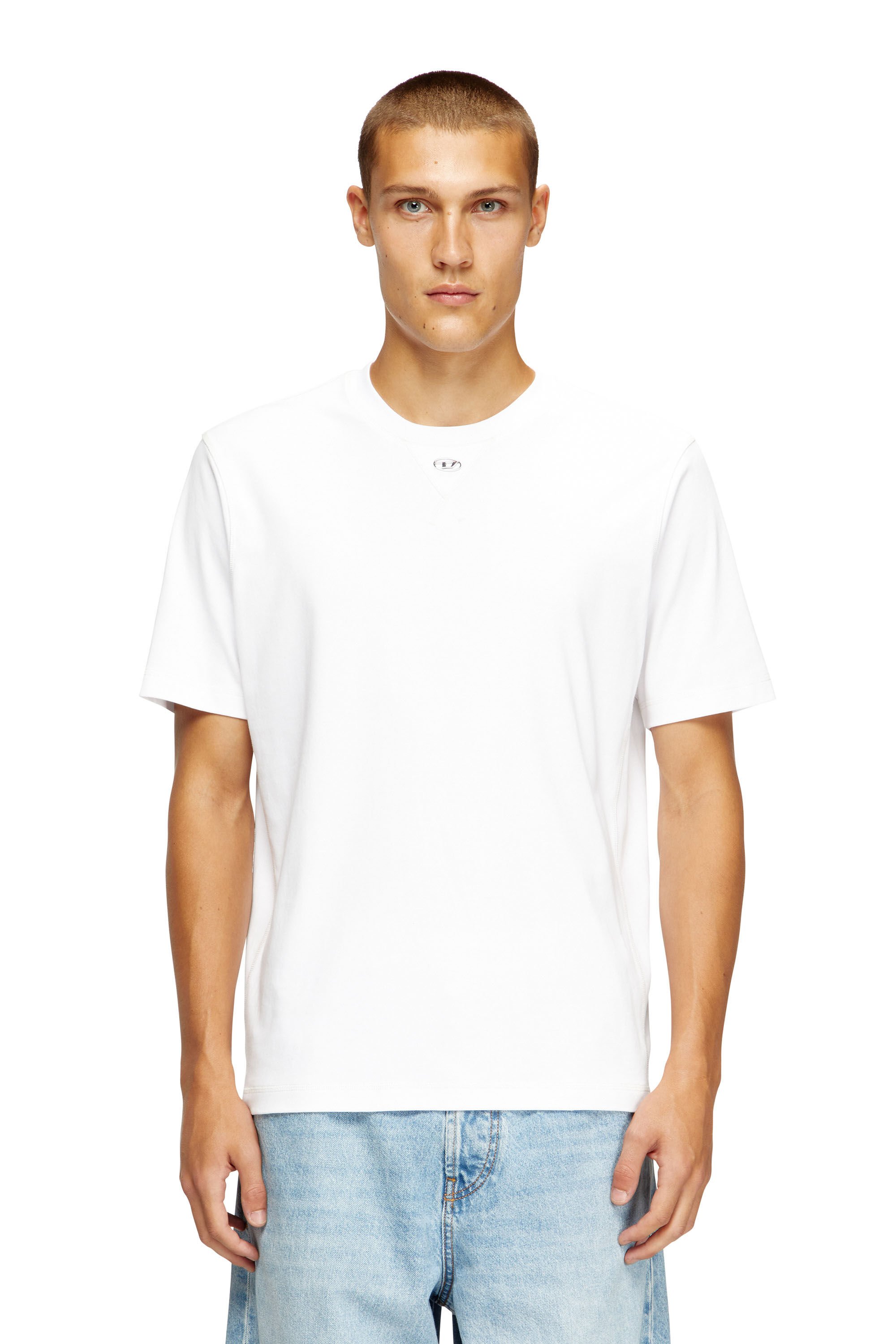 Diesel - T-MADJUST-TR, Male's Regular T-shirt with crew neck and Oval D in ホワイト - 3