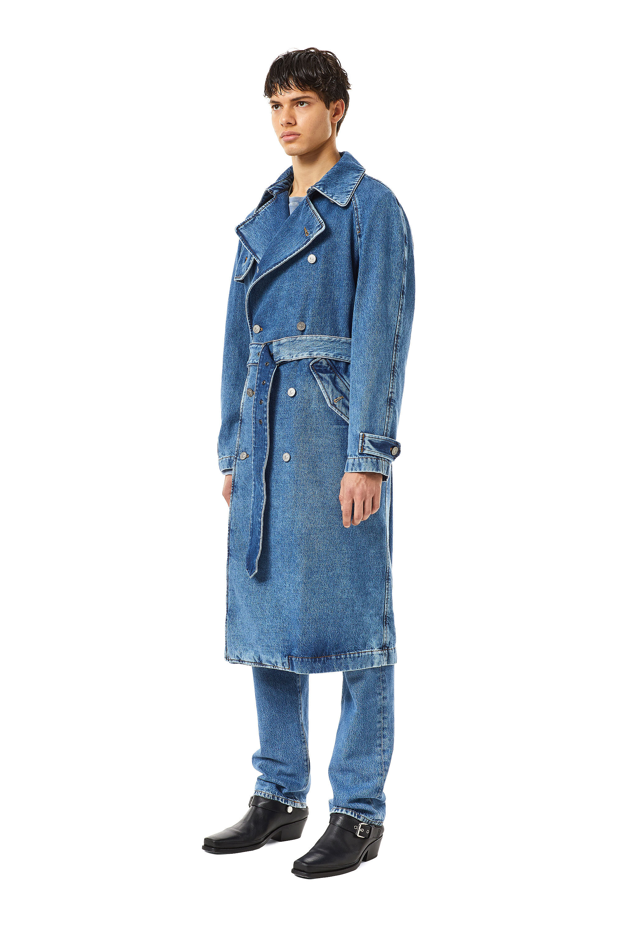Diesel - D-DELIRIOUS DOUBLE BREASTED TRENCH COAT, Unisex's デニム トレンチコート in ミディアムブルー - 6