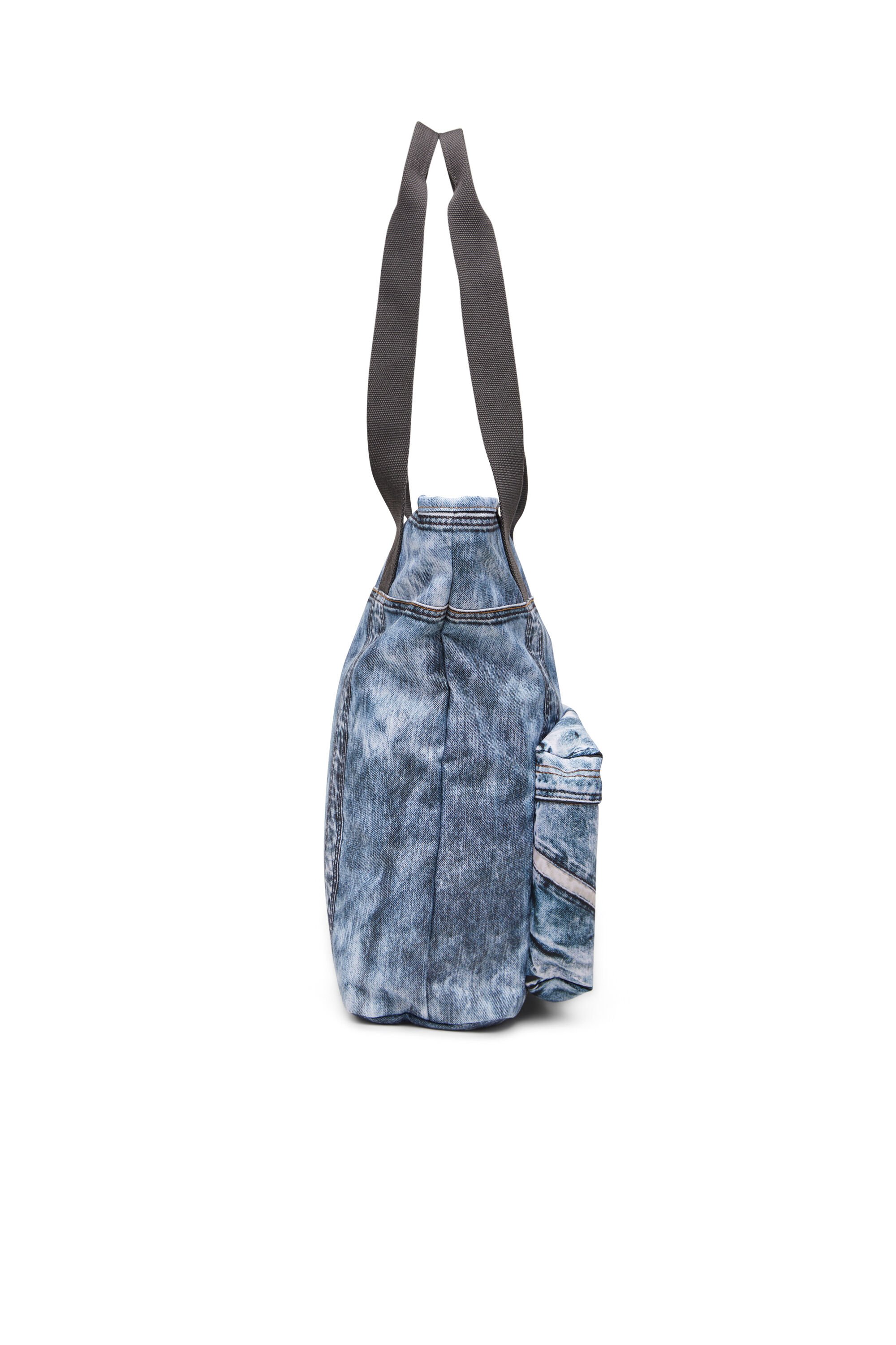 Diesel - DIESEL TOTE, Unisex's Tote bag in trompe l'oeil denim in ブルー - 4