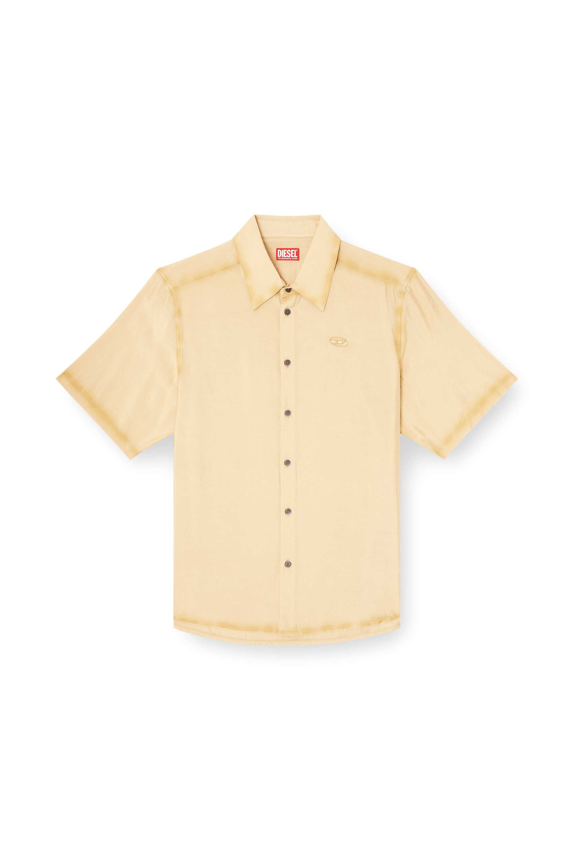 Diesel - S-SIMPLY-SS-LHBA, Male's Shirt in crinkled nylon-viscose in ライトブラウン - 2