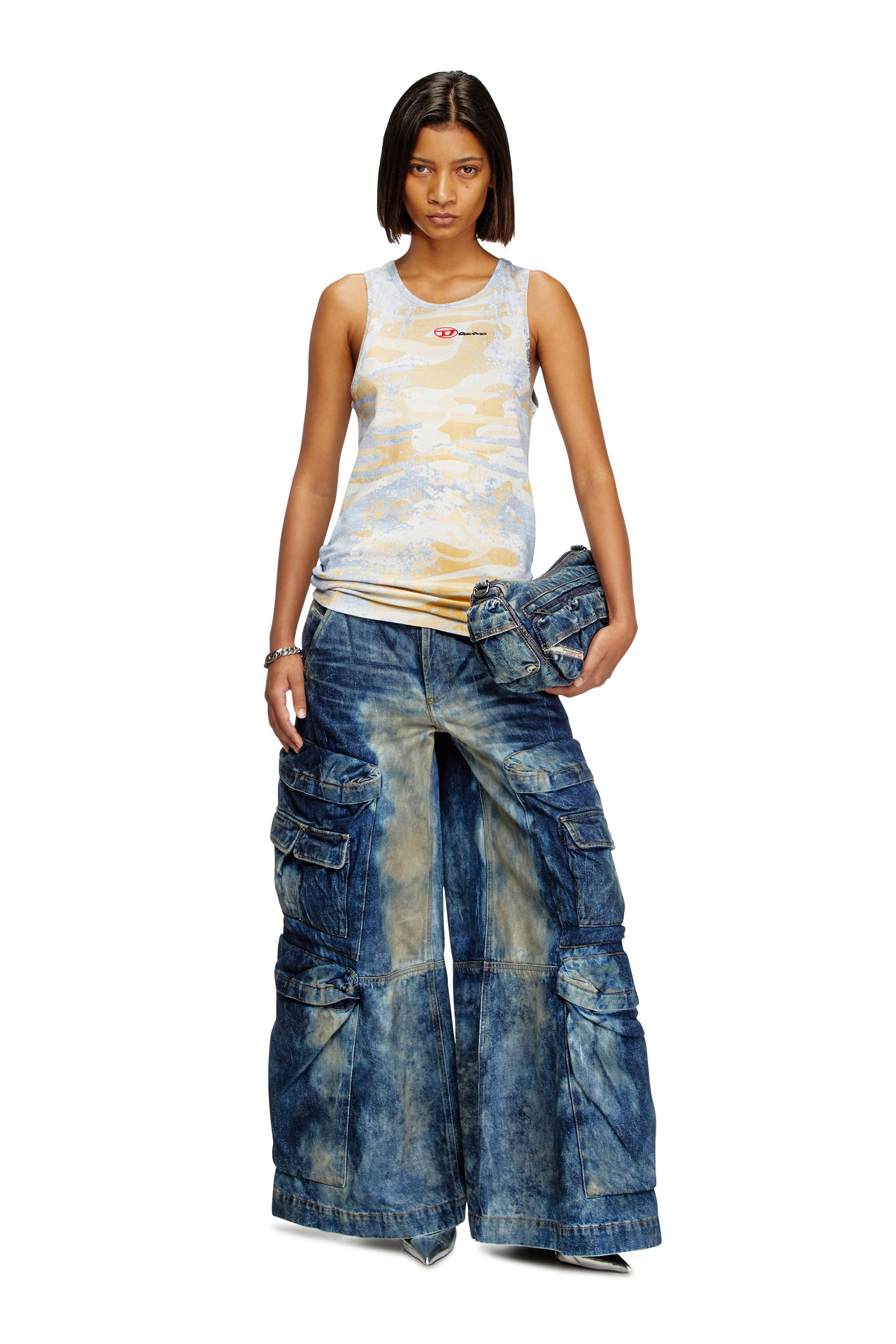 Diesel - T-LIFTY-DD, Unisex's Camo tank top in stretch cotton in ブルー/イエロー - 6