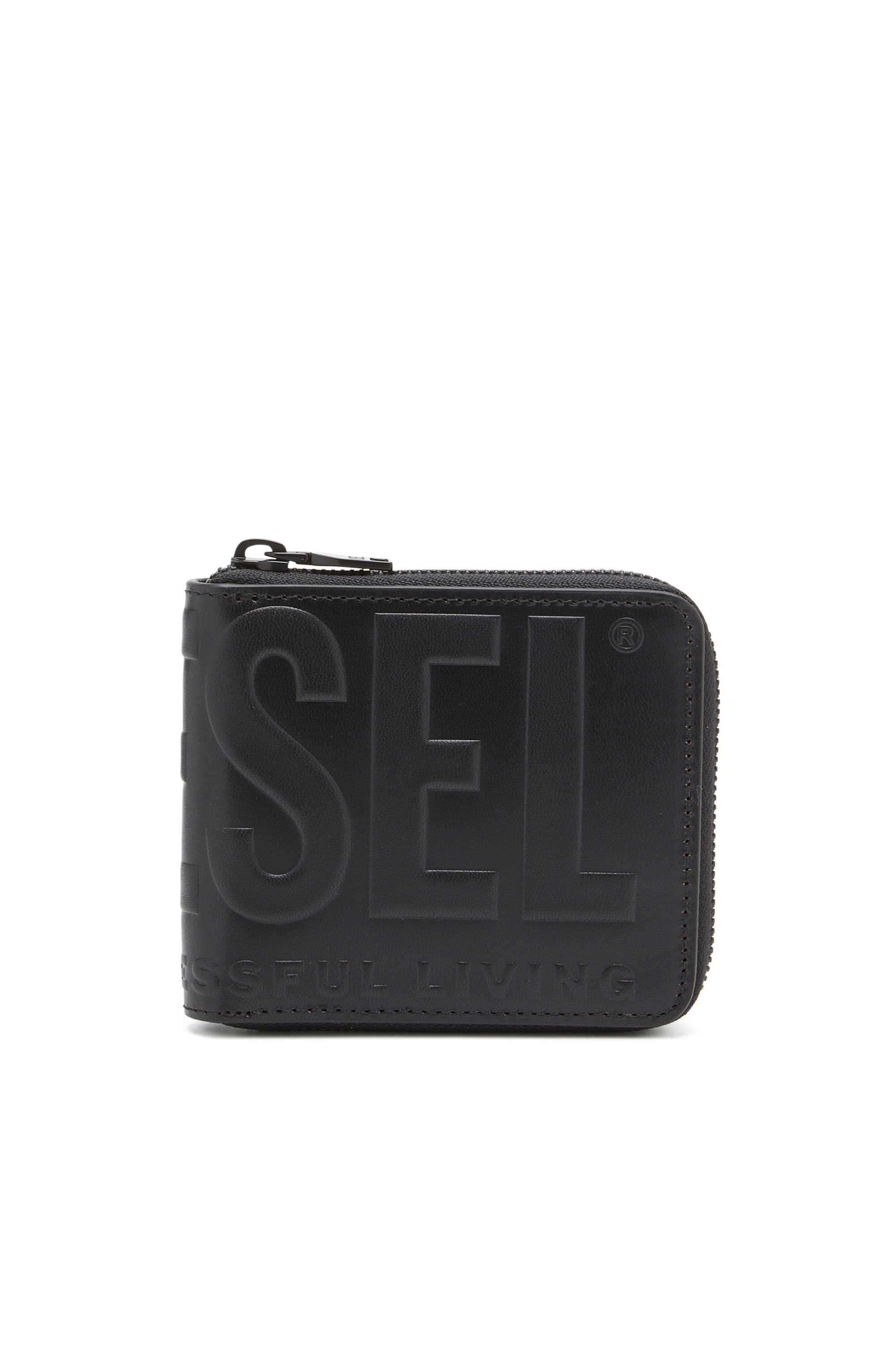 Diesel - DSL 3D BI-FOLD COIN ZIP XS, Male's Leather zip wallet with embossed logo in ブラック - 1