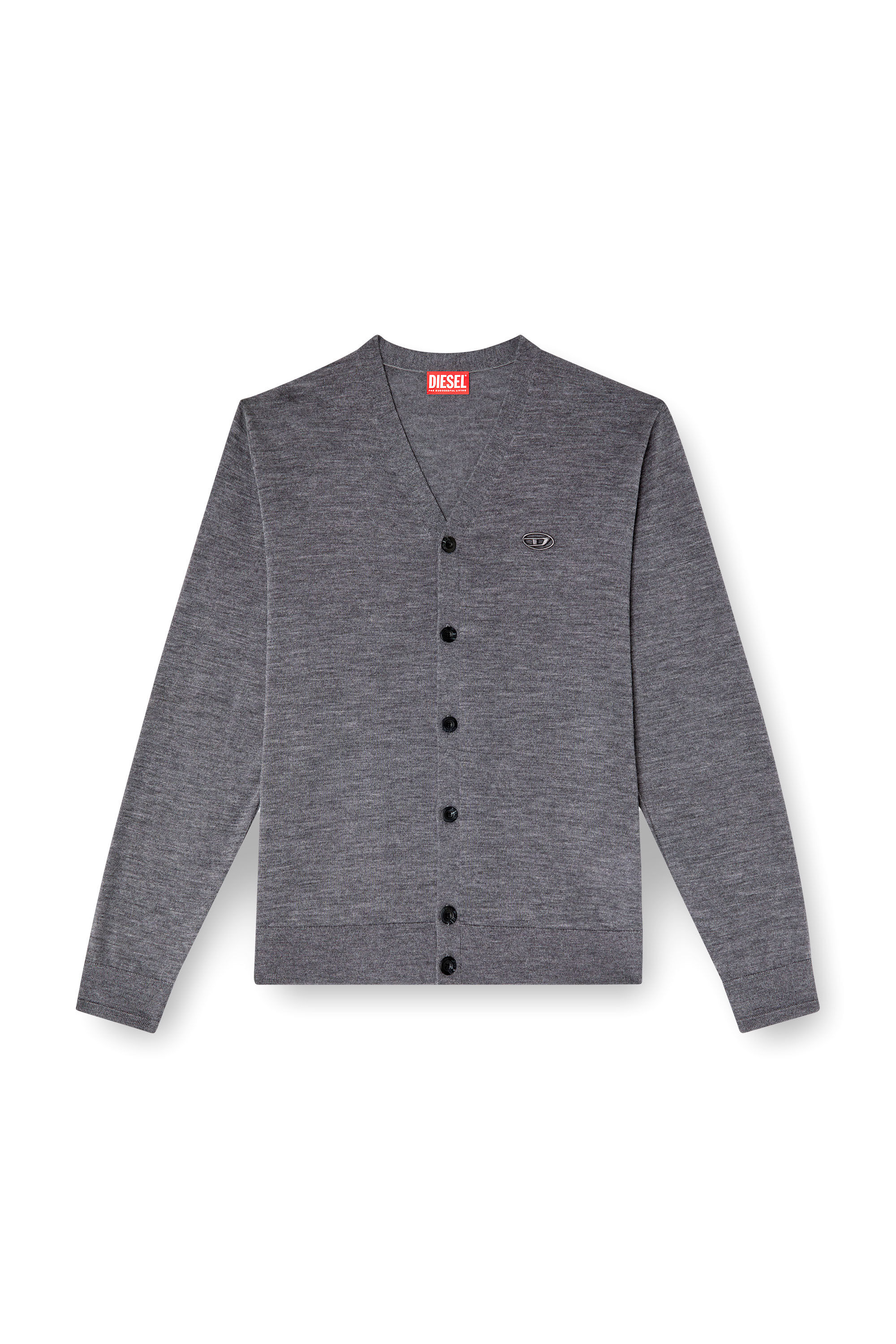 Diesel - K-VOLTO, Male's Wool cardigan with cut-out logo in グレー - 2