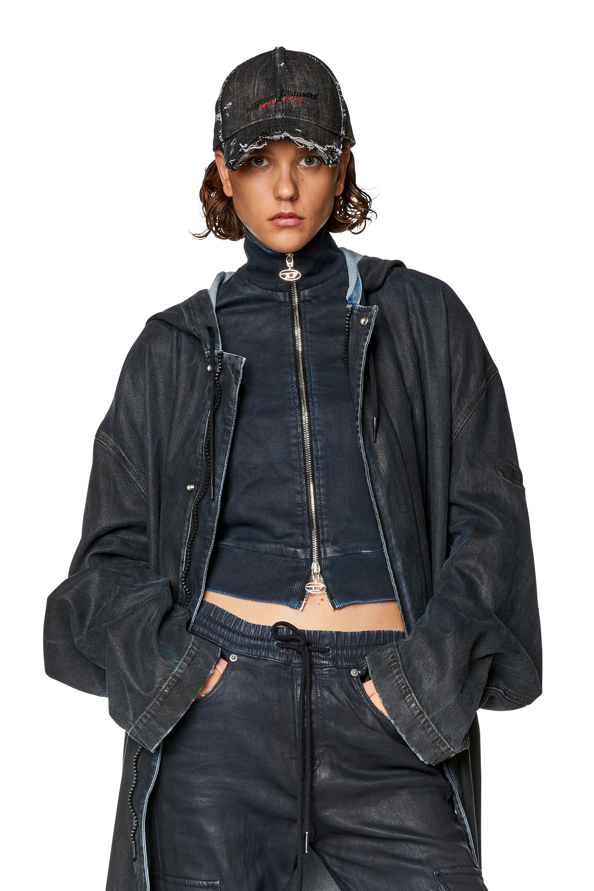 Diesel - D-EMY-NE, Female's スウェットデニムブルゾンジャケット in ダークブルー - 3