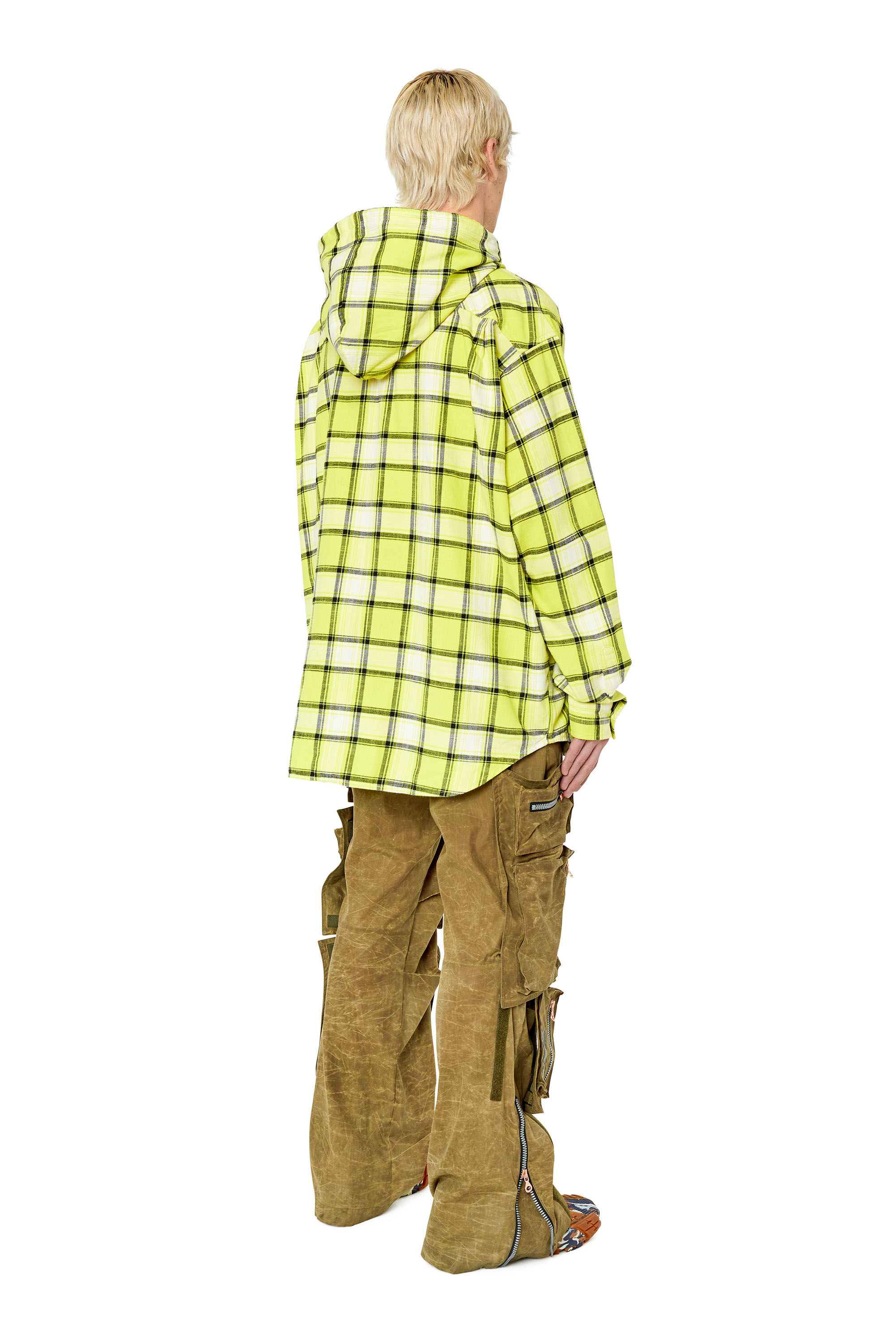 Diesel - S-DEWNY-HOOD, Male's シャツ チェック パーカー in ホワイト/グリーン - 4