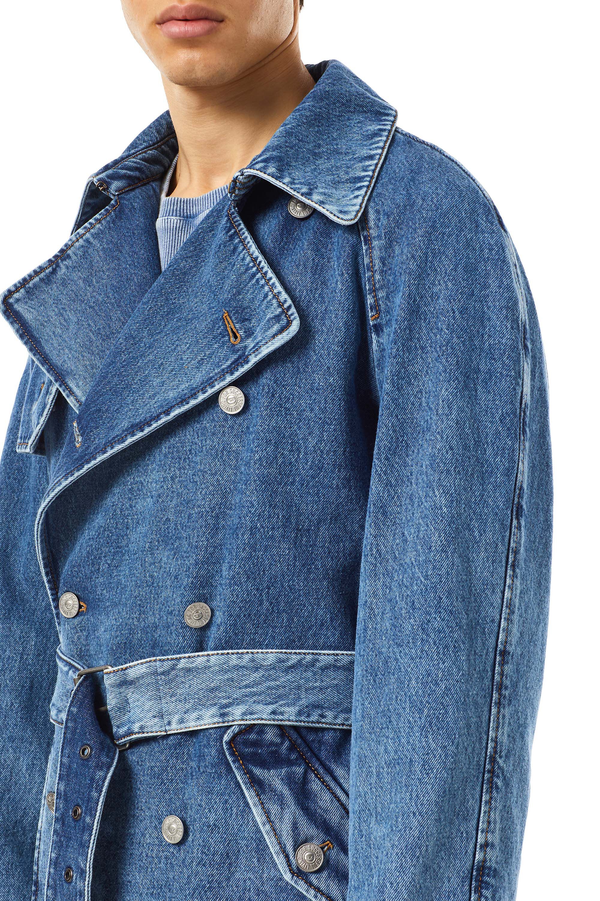 Diesel - D-DELIRIOUS DOUBLE BREASTED TRENCH COAT, Unisex's デニム トレンチコート in ミディアムブルー - 4