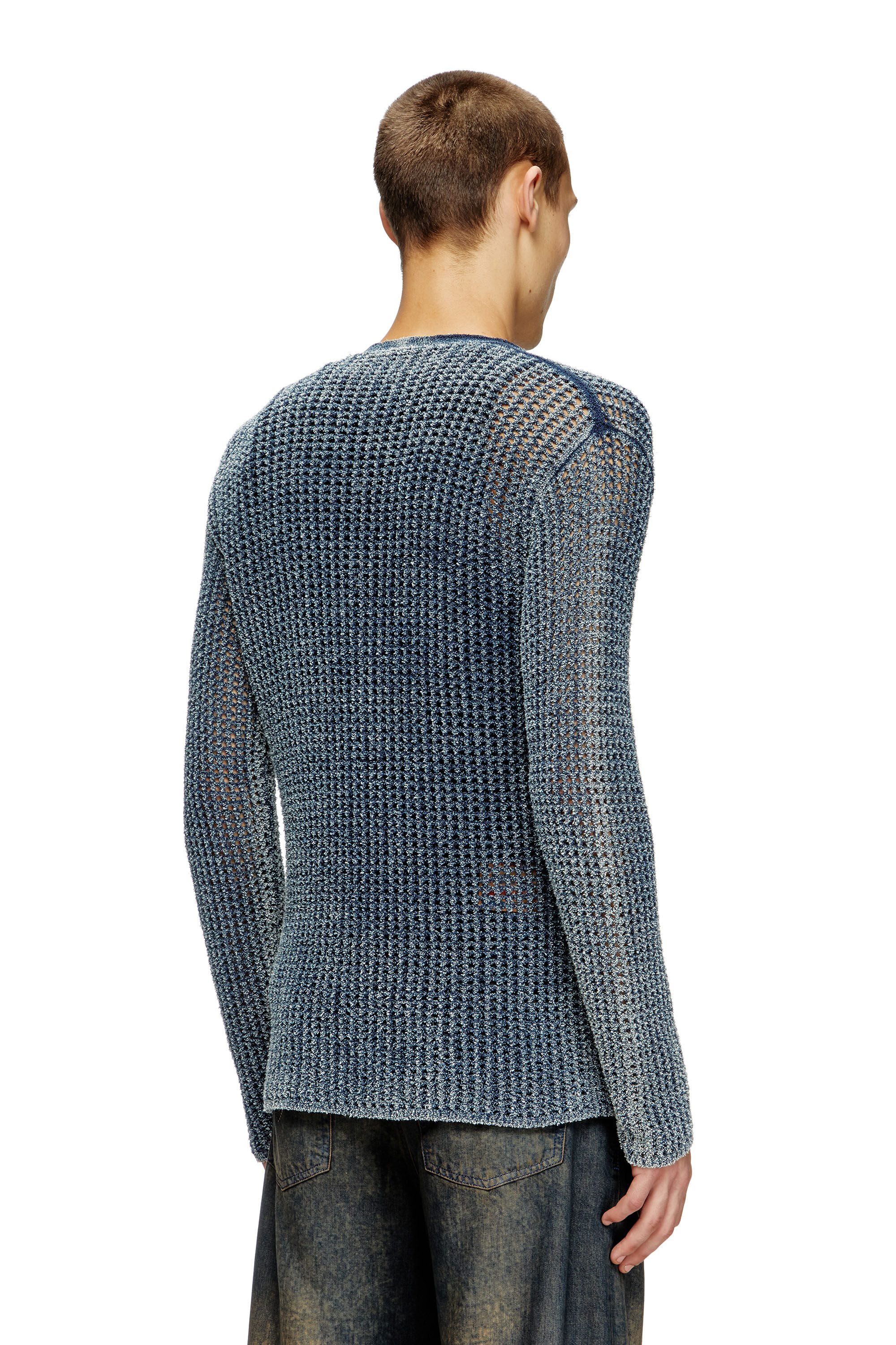 Diesel - K-REDRAM, Male's Mesh-knit cardigan in denim yarn in ブルー - 5