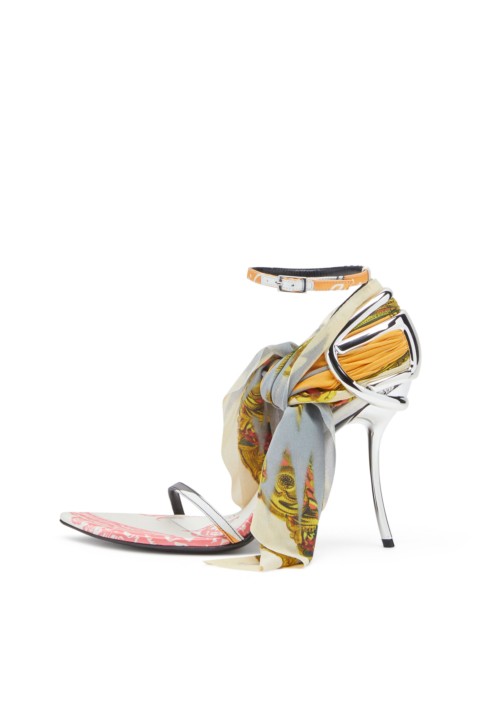 Diesel - D-TEN&HALF SDL BANDANA, Female's D-Ten&Half-Bandana stiletto sandals in satin in イエロー/グレー - 7