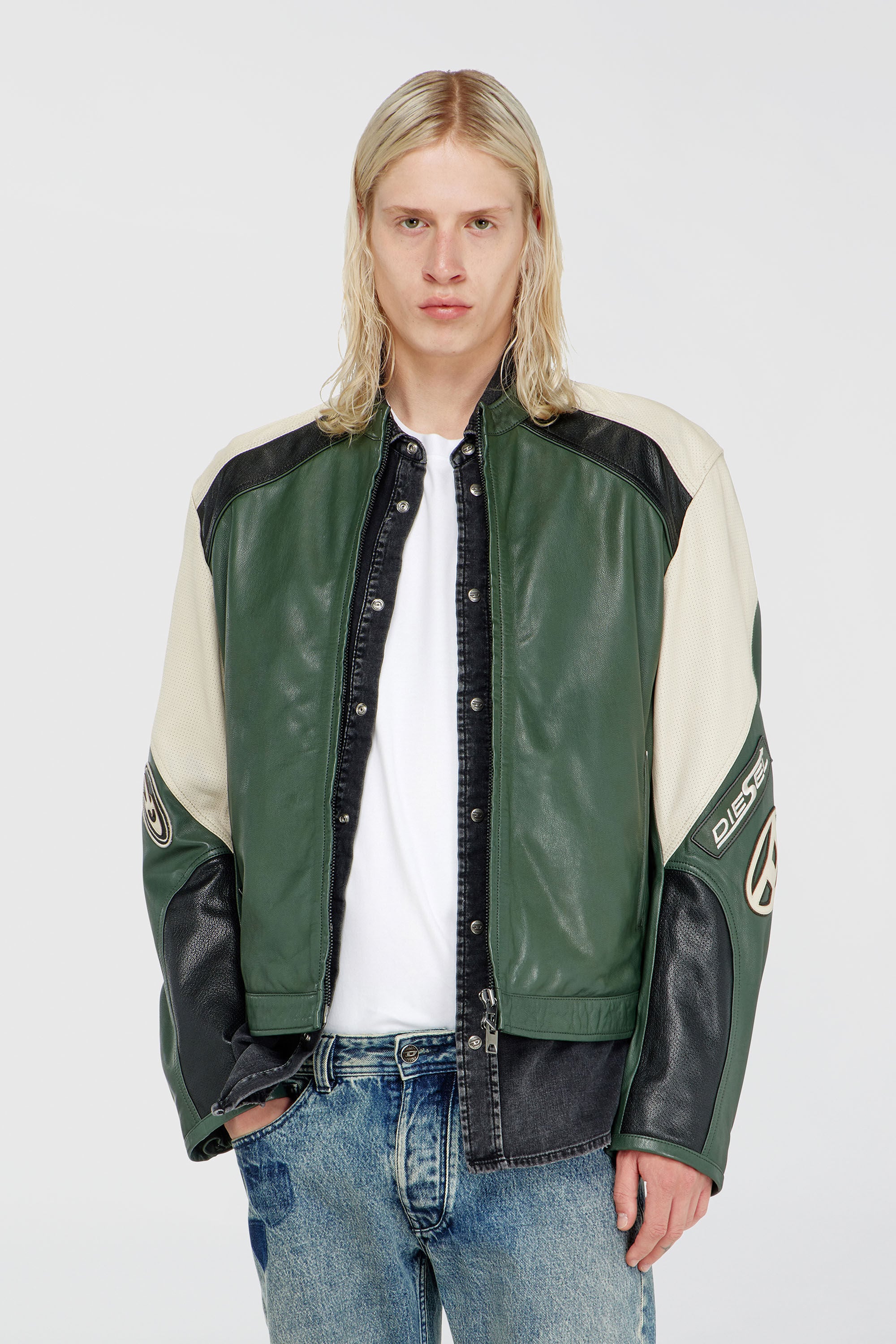 Diesel - L-AHTI, Male's レザージャケット in ベージュ/ブラック - 3