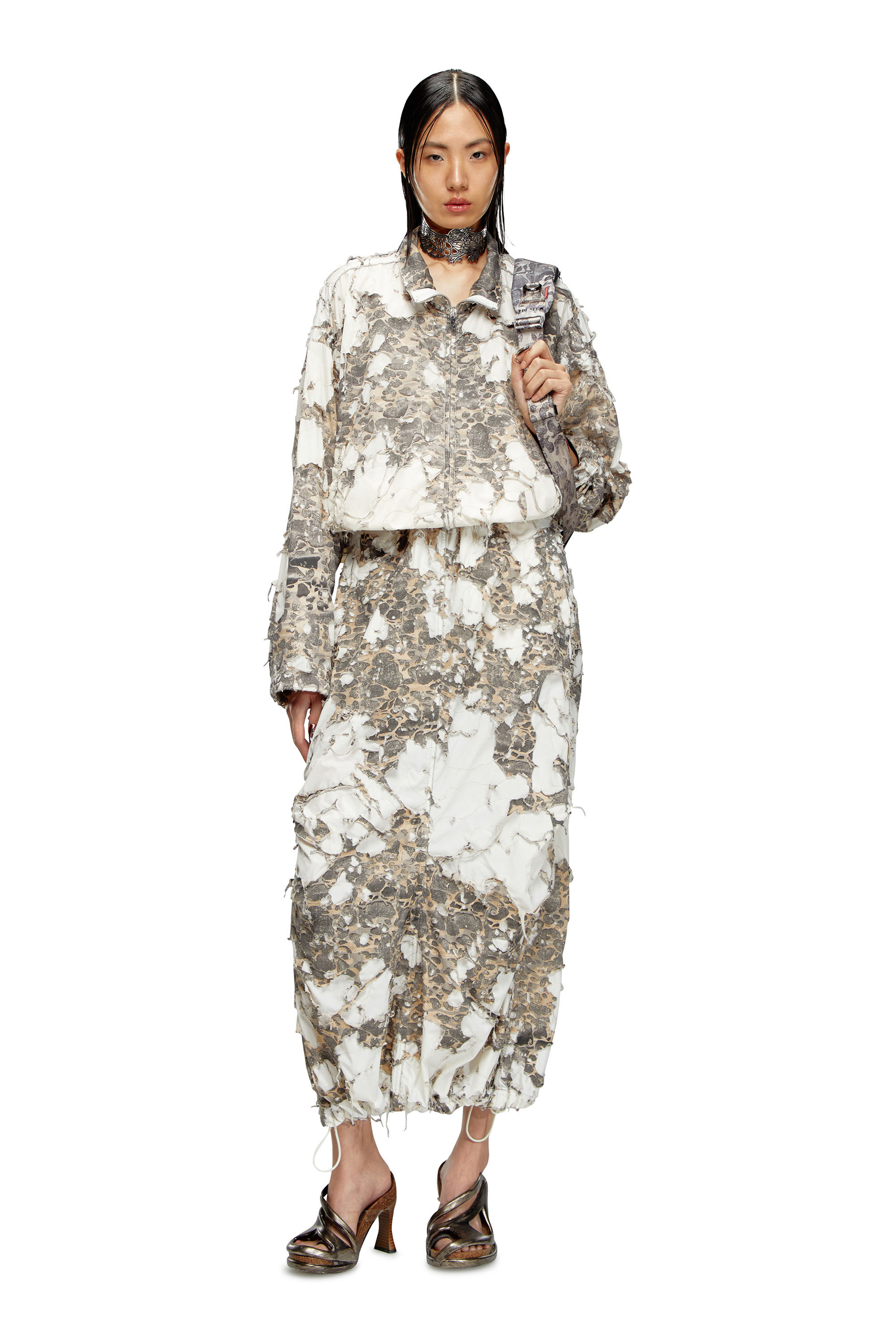 O-HOCKYS Long skirt with destroyed camo layer｜ホワイト｜ウィメンズ｜DIESEL