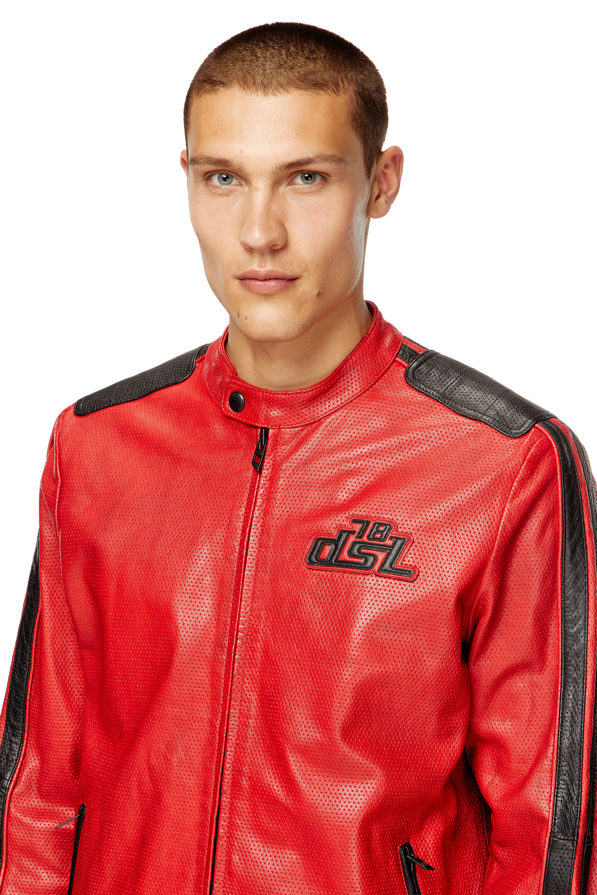 L-POP Biker jacket in perforated leather｜レッド｜ウィメンズ