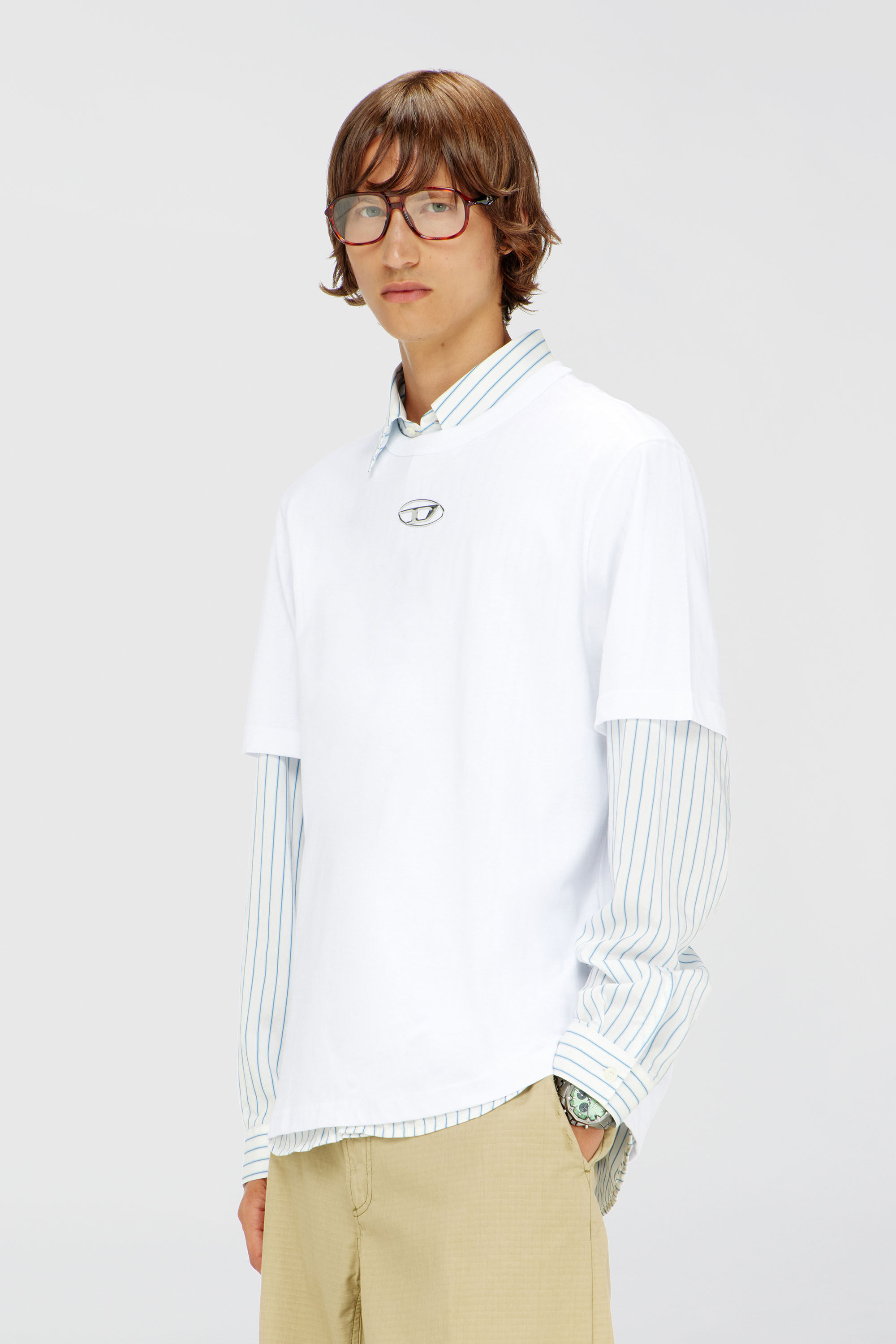 Diesel - T-ADJUST-OD, Male's T-shirt with metallic Oval D in ホワイト - 3