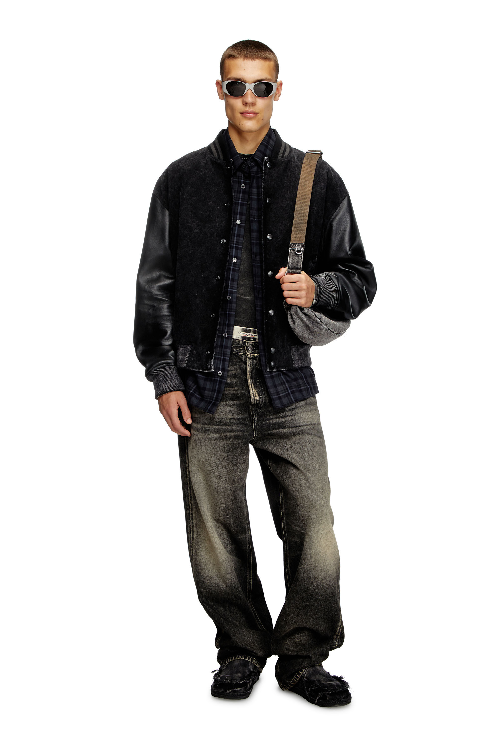 Diesel - L-NYN, Male's Denim and leather bomber jacket in ブラック - 1
