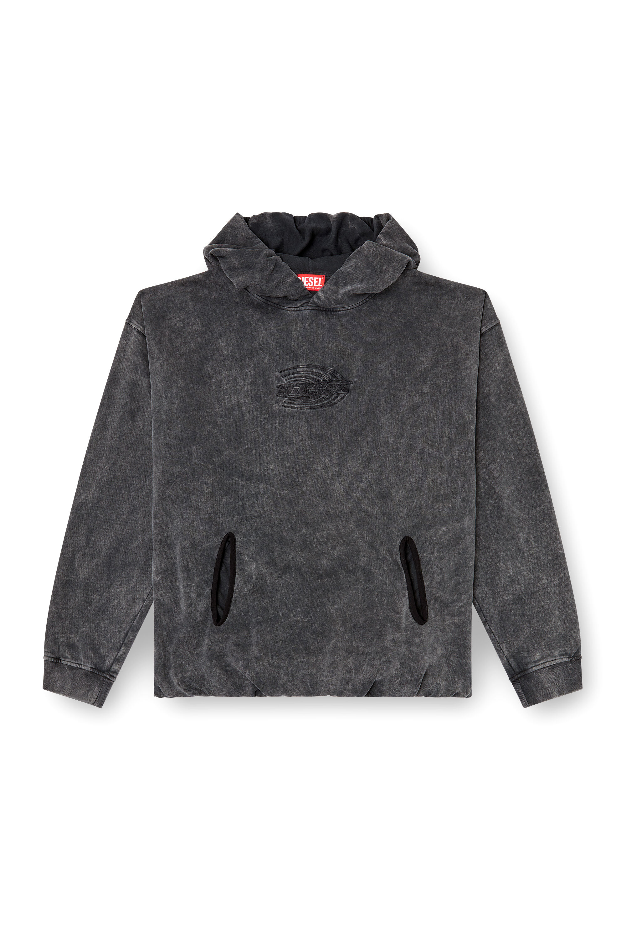 Diesel - S-BOXSTIC-HOOD, Unisex's Gathered acid-wash hoodie in ダークグレー - 2