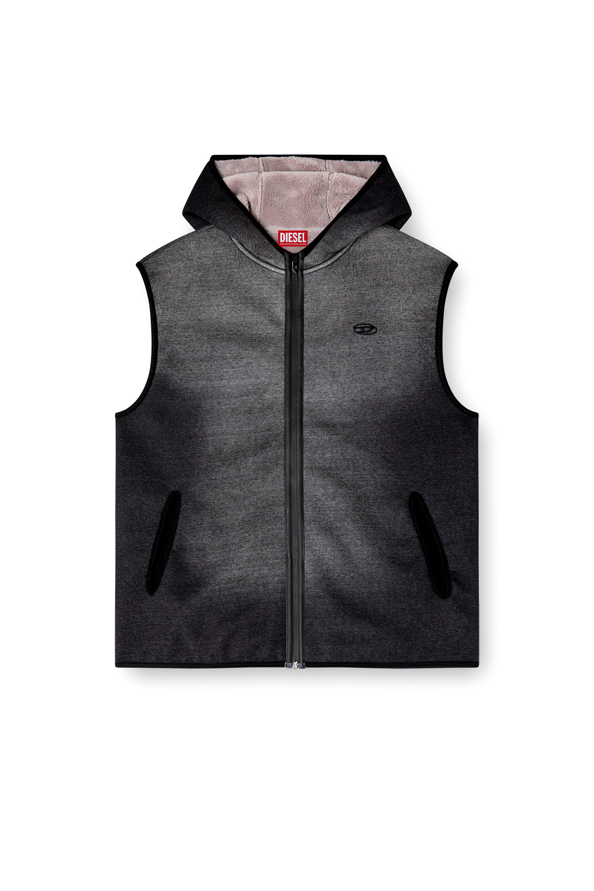 Diesel - S-HAKY, Unisex's Hooded vest in denim-effect jacquard in ブラック - 2