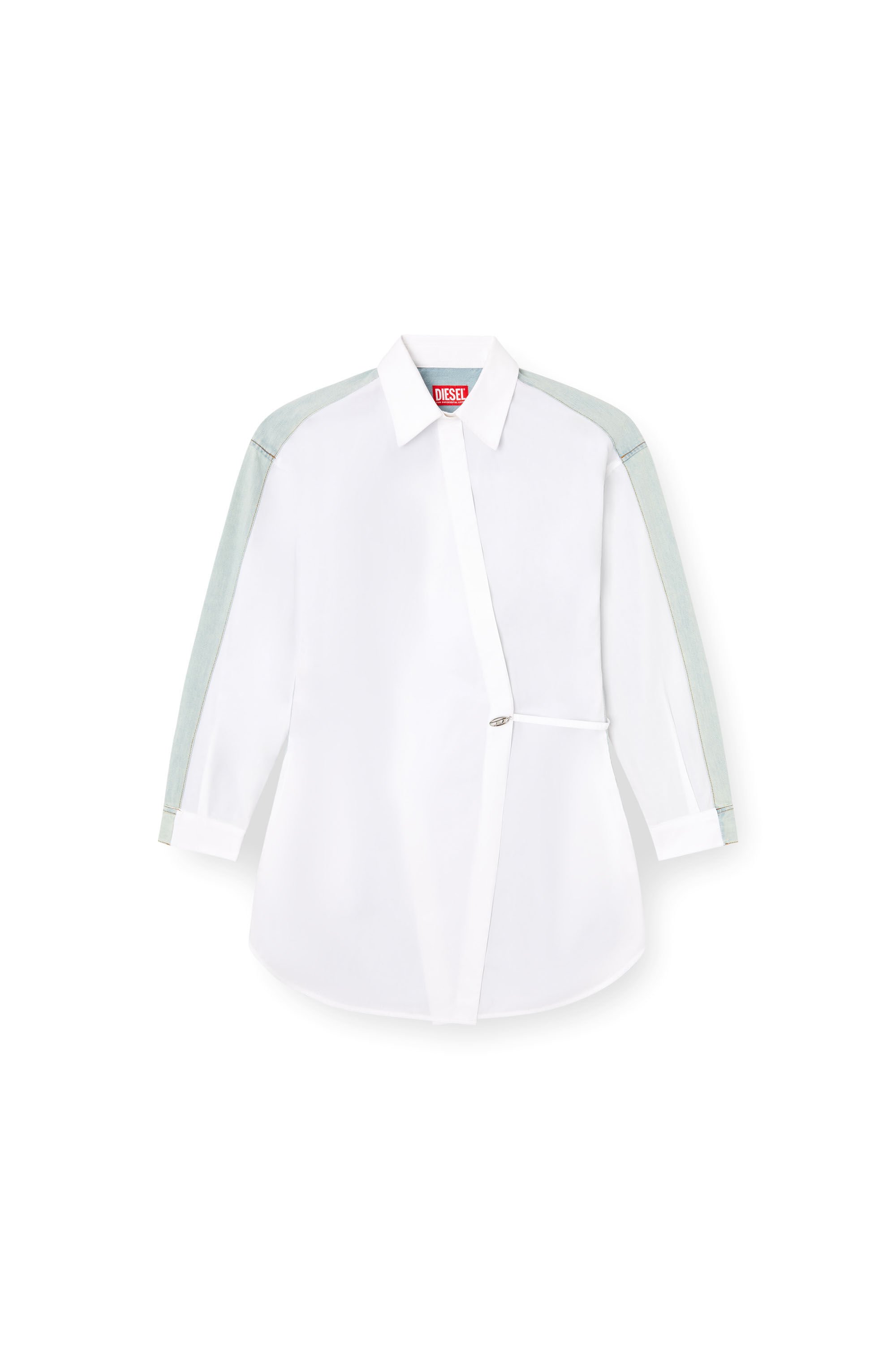Diesel - D-ELPHI-DEN, Female's Wrap shirt dress in poplin and denim in ホワイト - 2