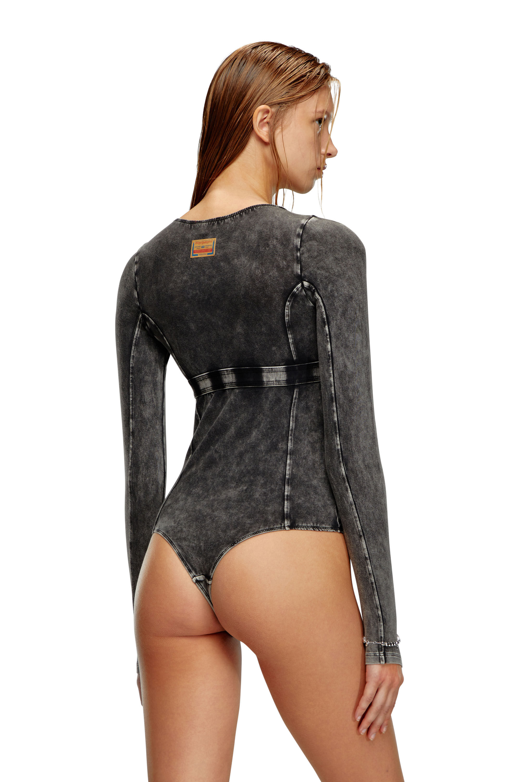 Diesel - UFBY-NIKLA, Female's Long-sleeve bodysuit in denim-effect jersey in ブラック - 4